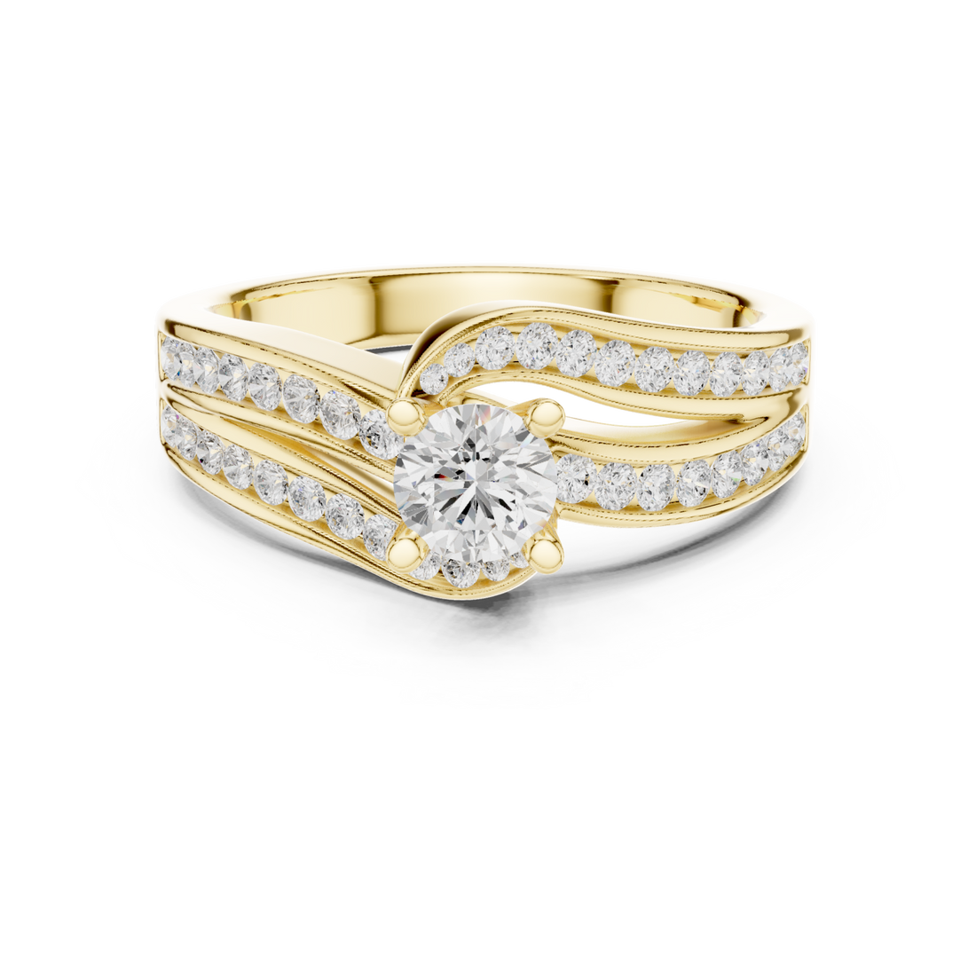 Gold Celeste Curve Solitaire Band Ring Right View