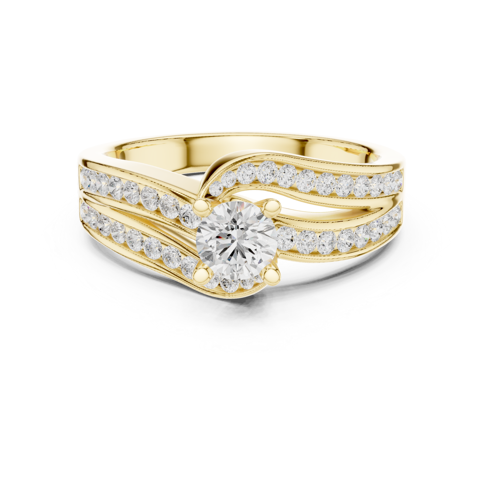  Gold Celeste Curve Solitaire Band Ring Front View