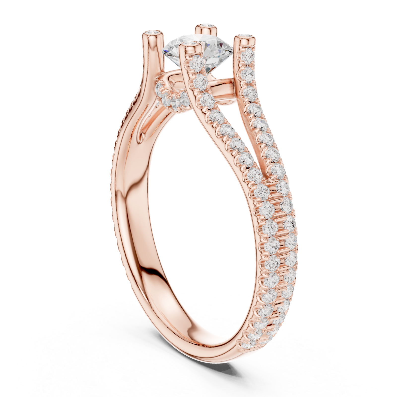  Rose Gold Radiant Serenade Split Shank Ring Left View