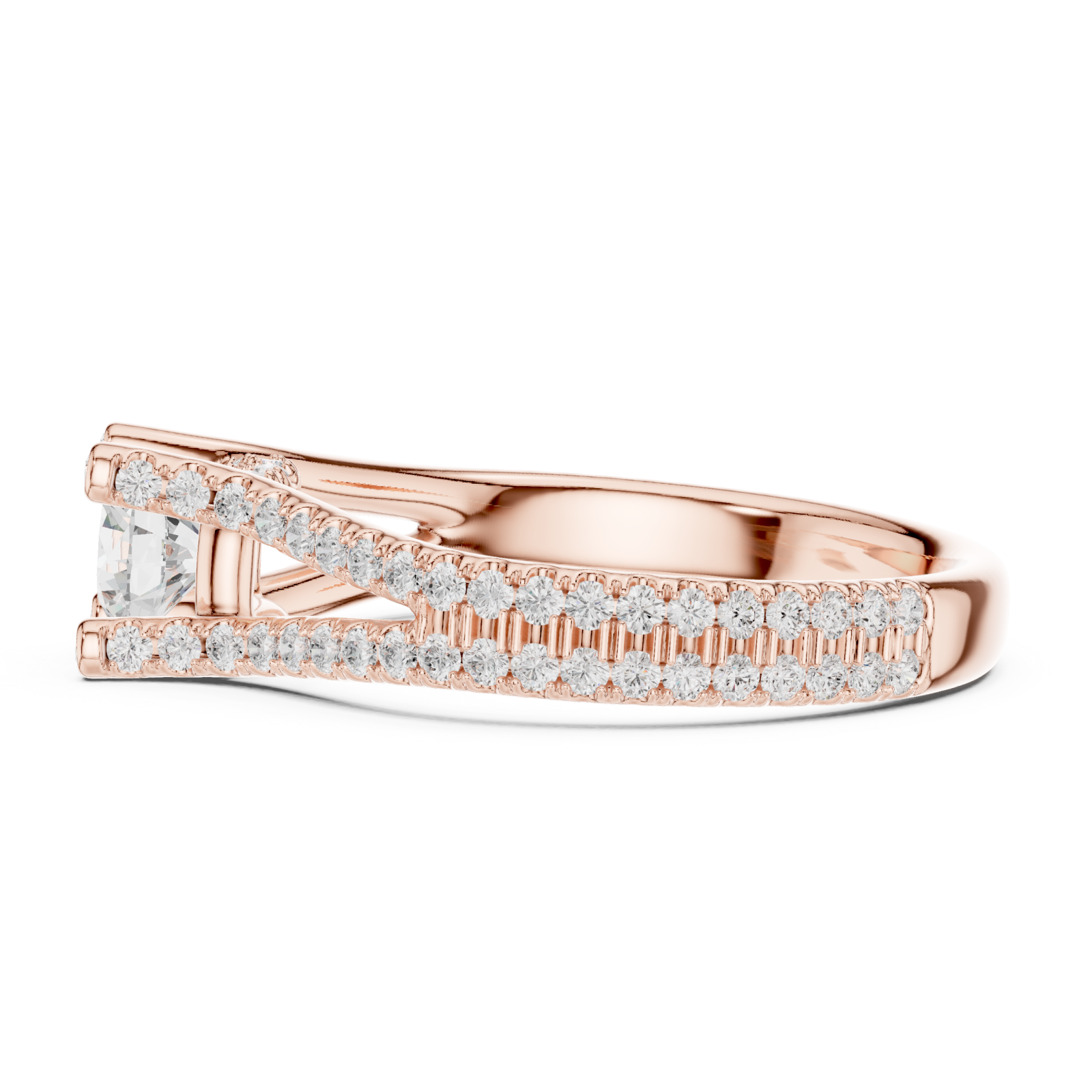  Rose Gold Radiant Serenade Split Shank Ring Side View