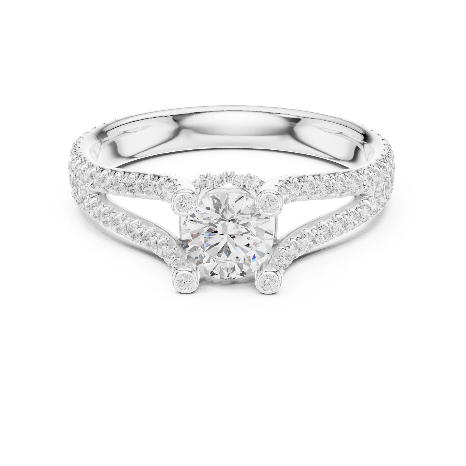  White Gold Radiant Serenade Split Shank Ring Front View