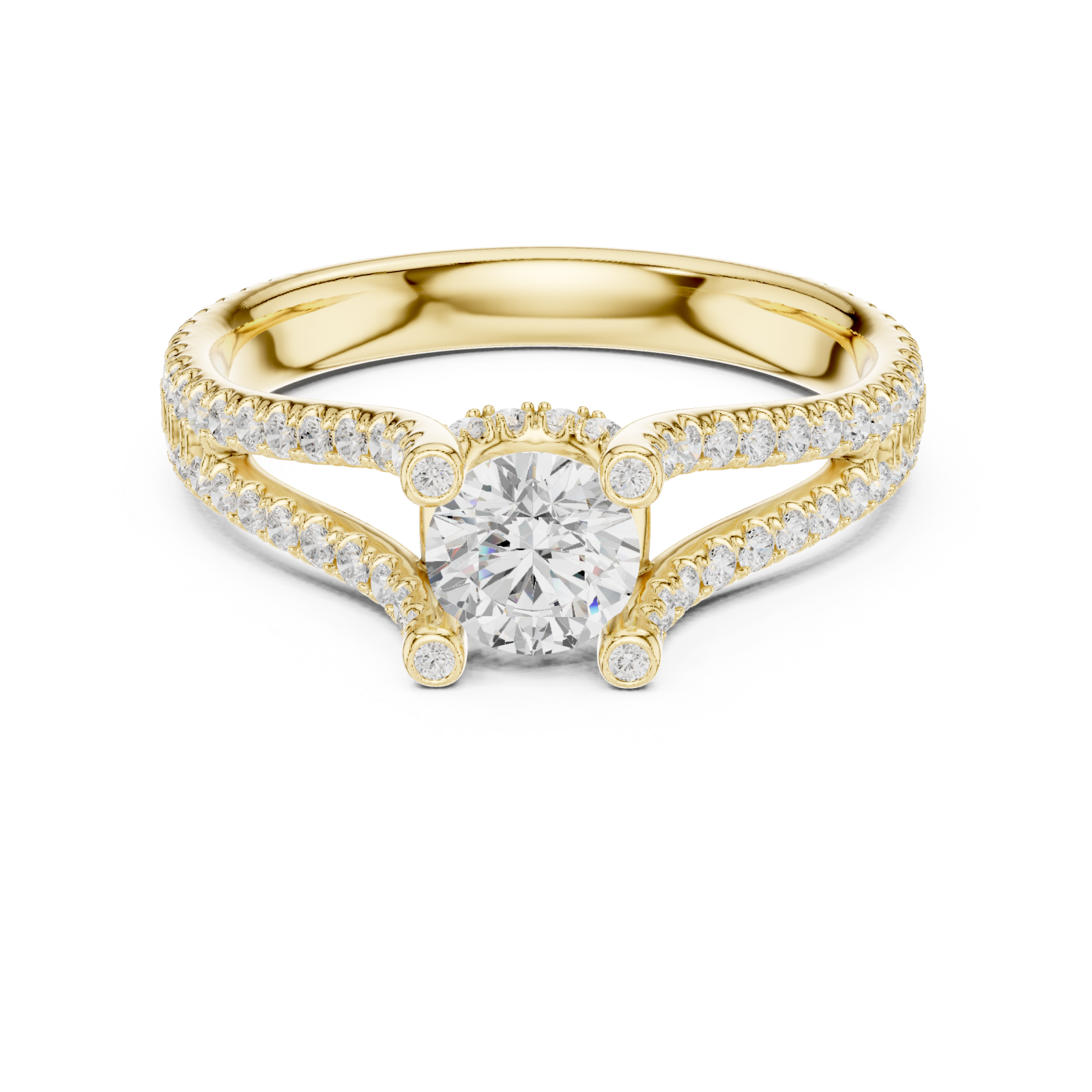  Gold Radiant Serenade Split Shank Ring Front View