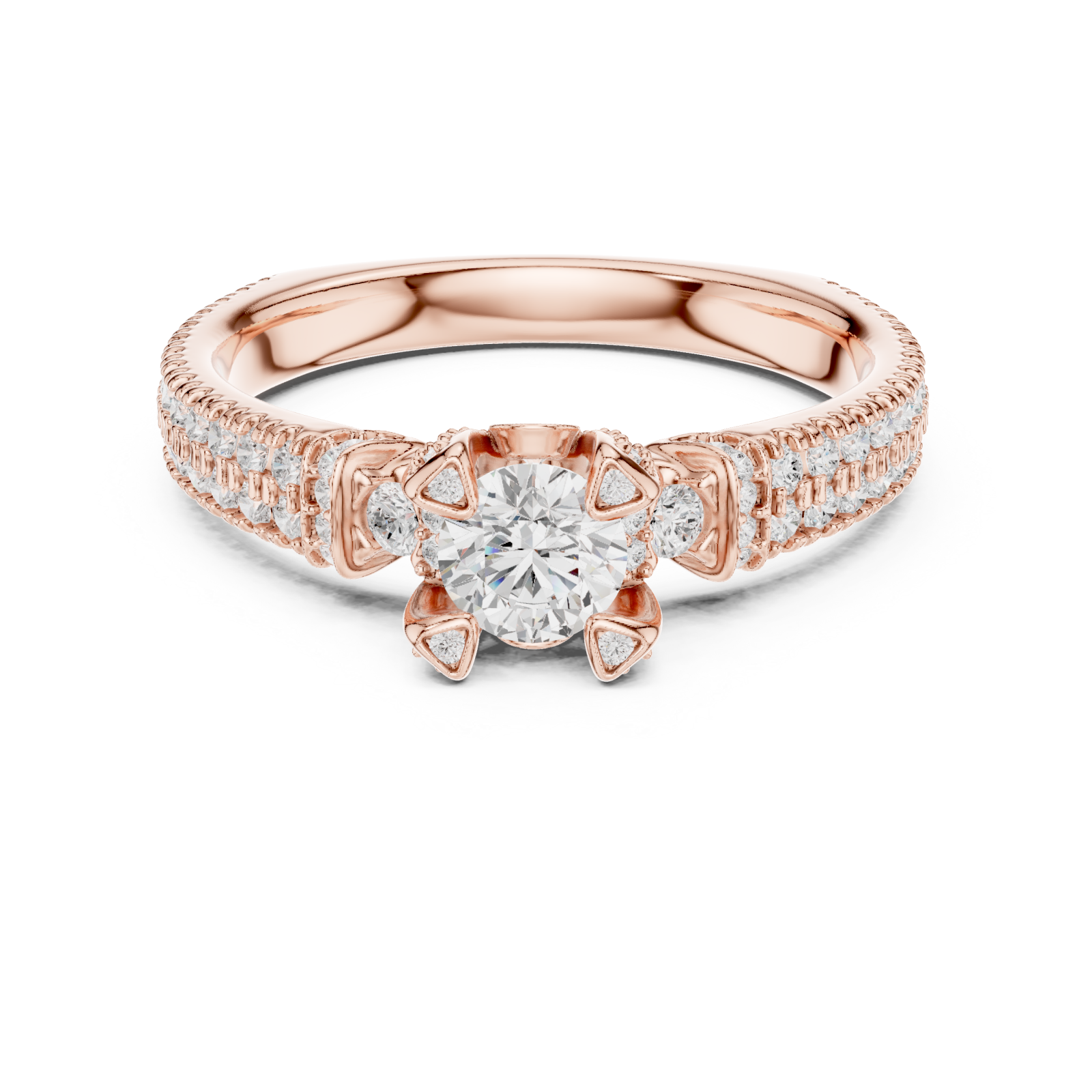  Rose Gold Infinite Radiance Aurora Solitaire Ring Front View