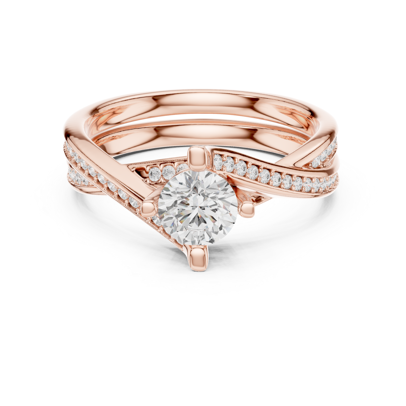  Rose Gold Celestial Silhouette Trinity Ring Front View