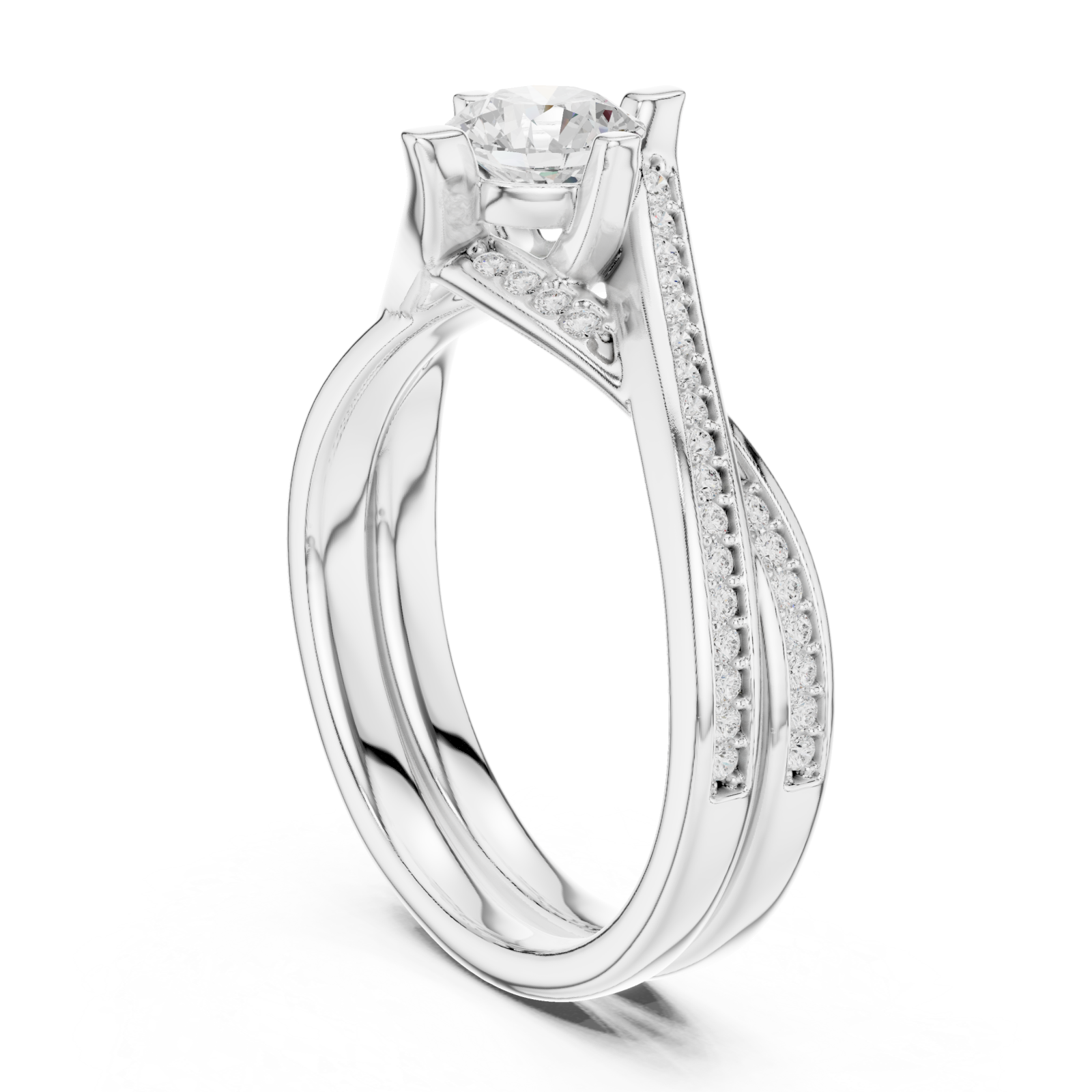  White Gold Celestial Silhouette Trinity Ring Left View