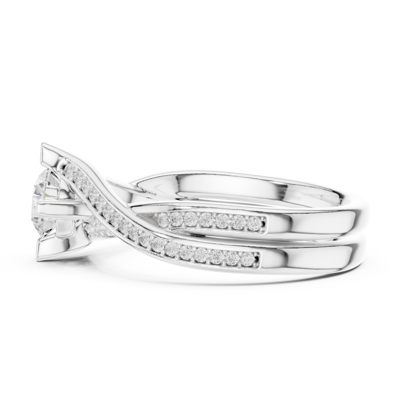 White Gold Celestial Silhouette Trinity Ring Side View