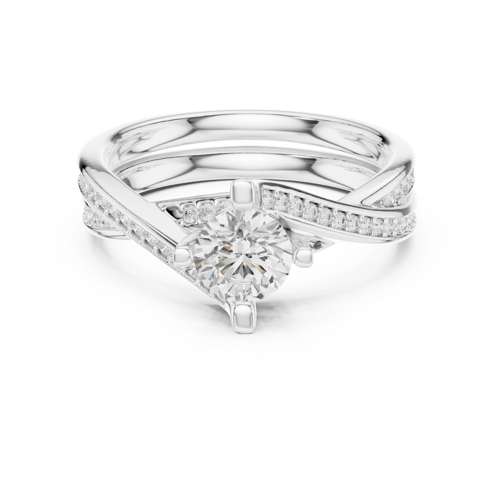  White Gold Celestial Silhouette Trinity Ring Front View