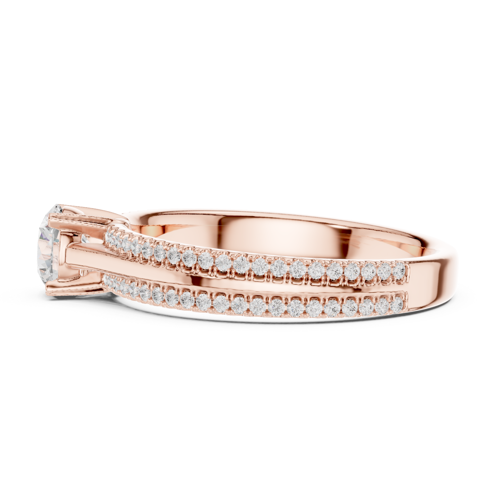  Rose Gold Celestial Grace Pavé Crown Engagement Ring Side View