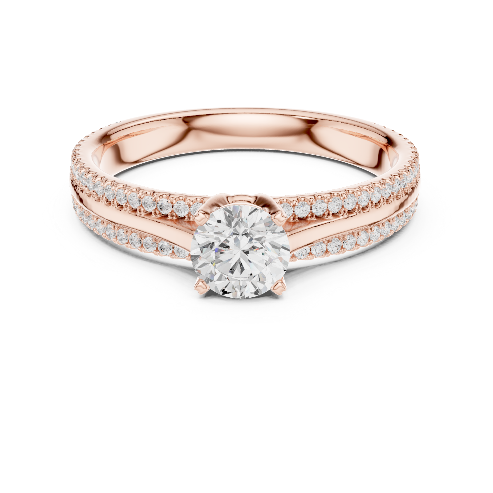  Rose Gold Celestial Grace Pavé Crown Engagement Ring Front View