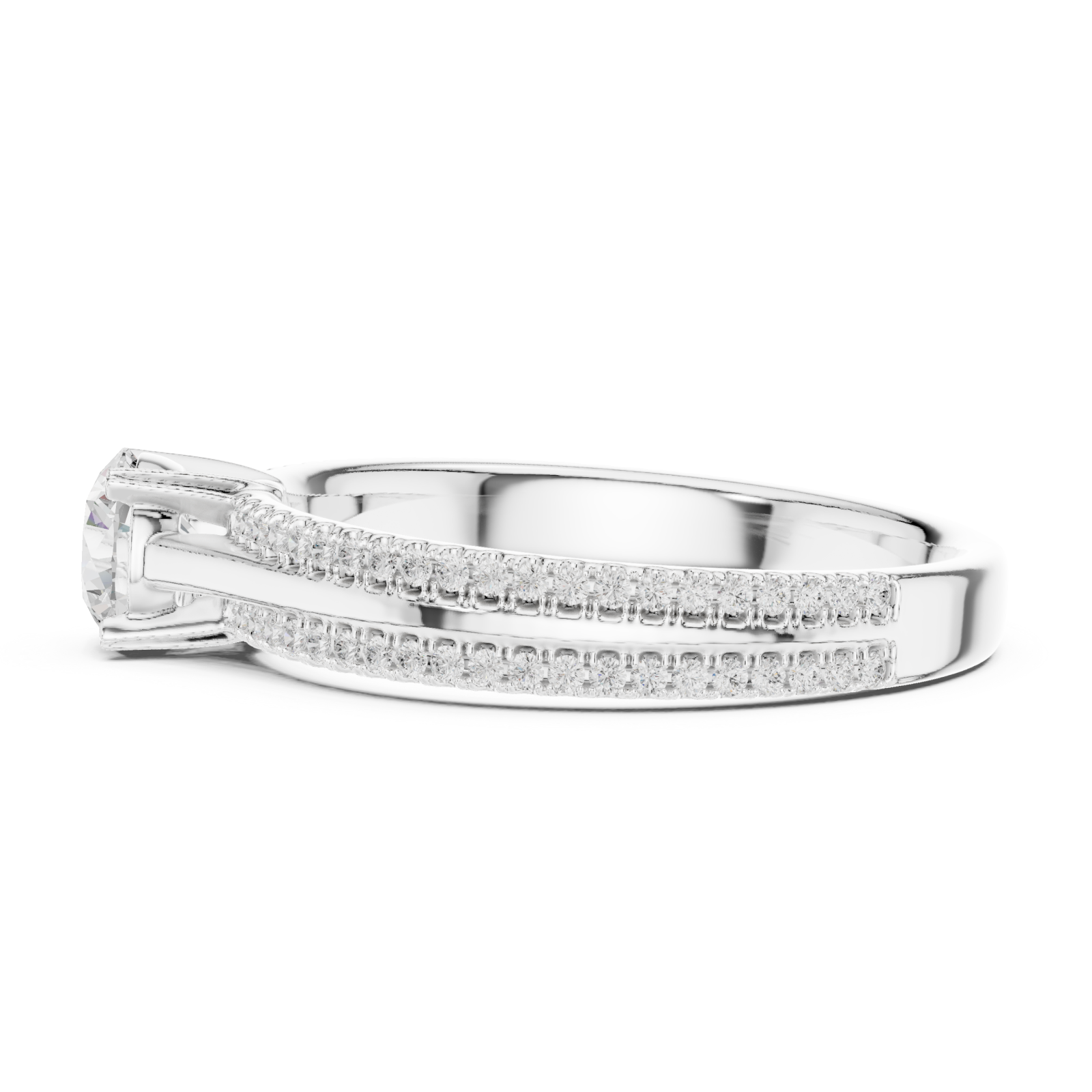  White Gold Celestial Grace Pavé Crown Engagement Ring Side View