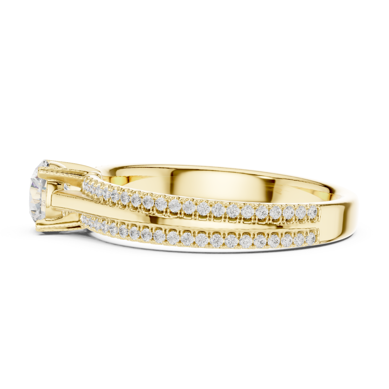  Gold Celestial Grace Pavé Crown Engagement Ring Side View