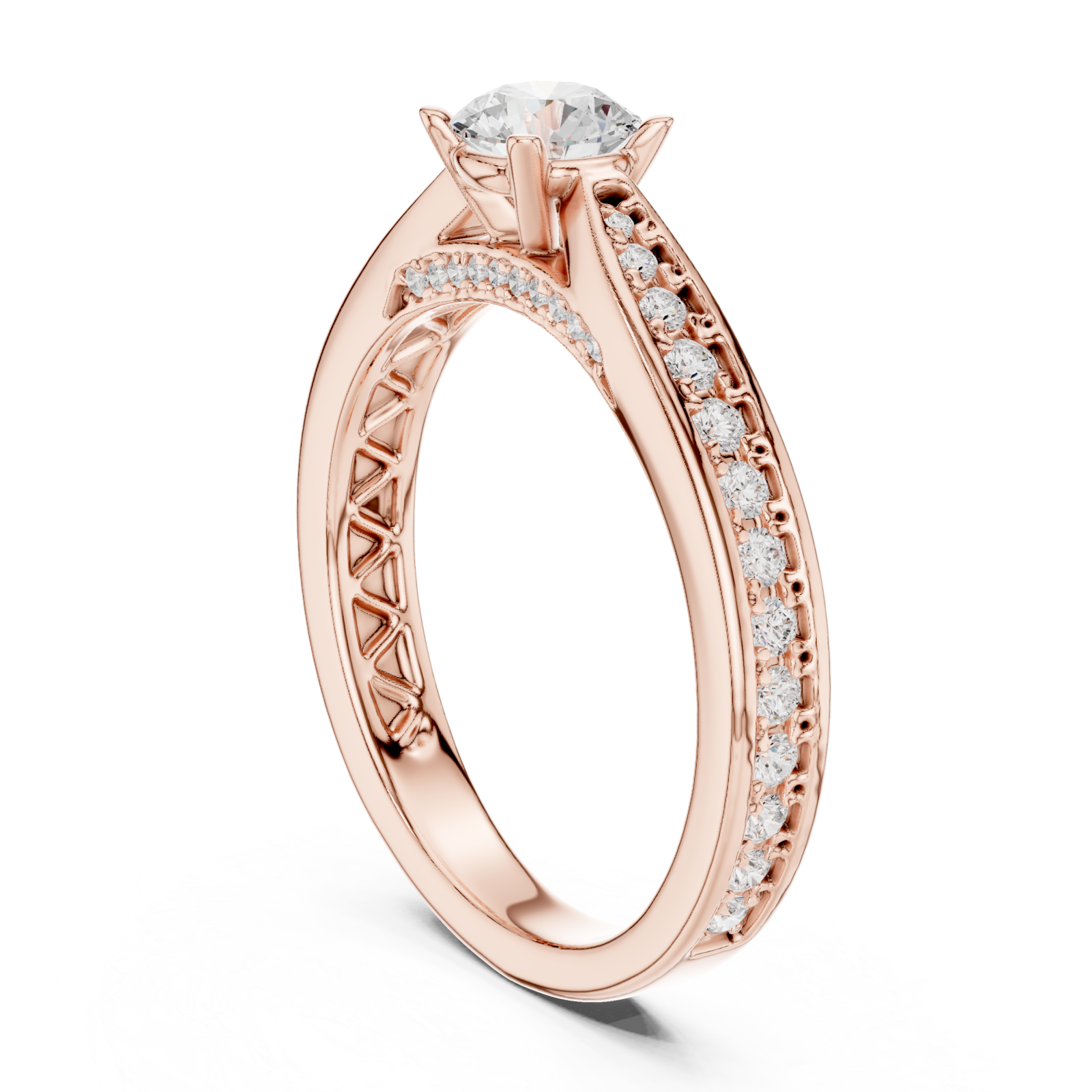  Rose Gold Timeless Grace Solitaire Ring Left View