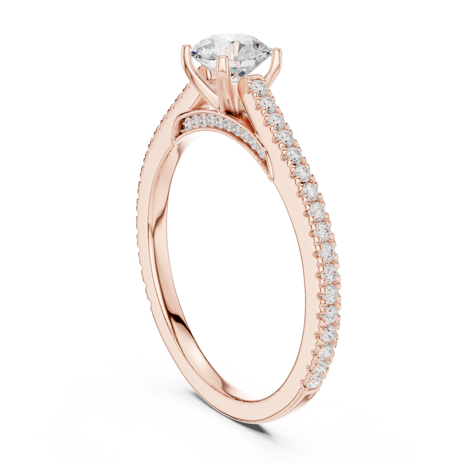  Rose Gold Graceful Unity Accent Solitaire Ring Left View