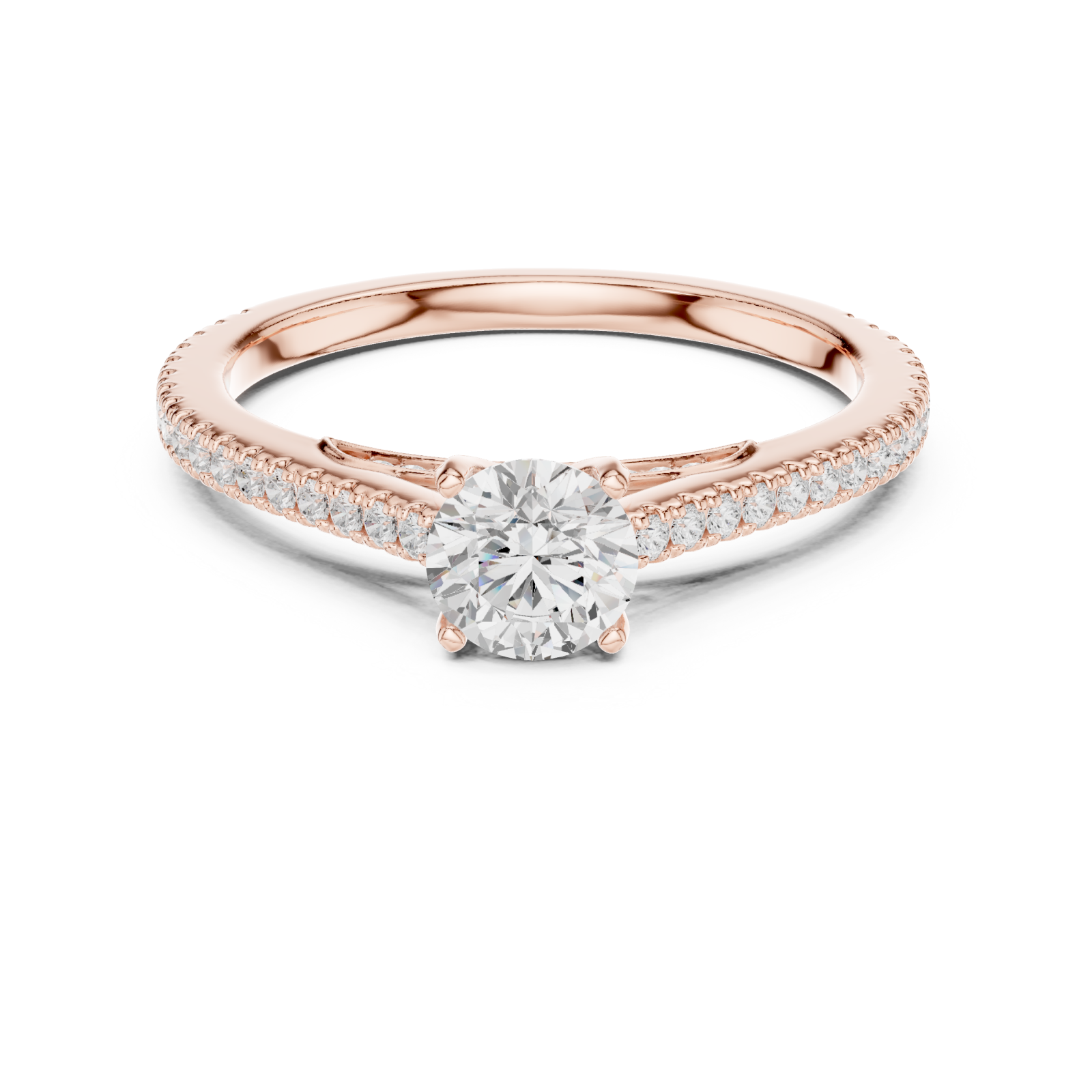  Rose Gold Graceful Unity Accent Solitaire Ring Front View