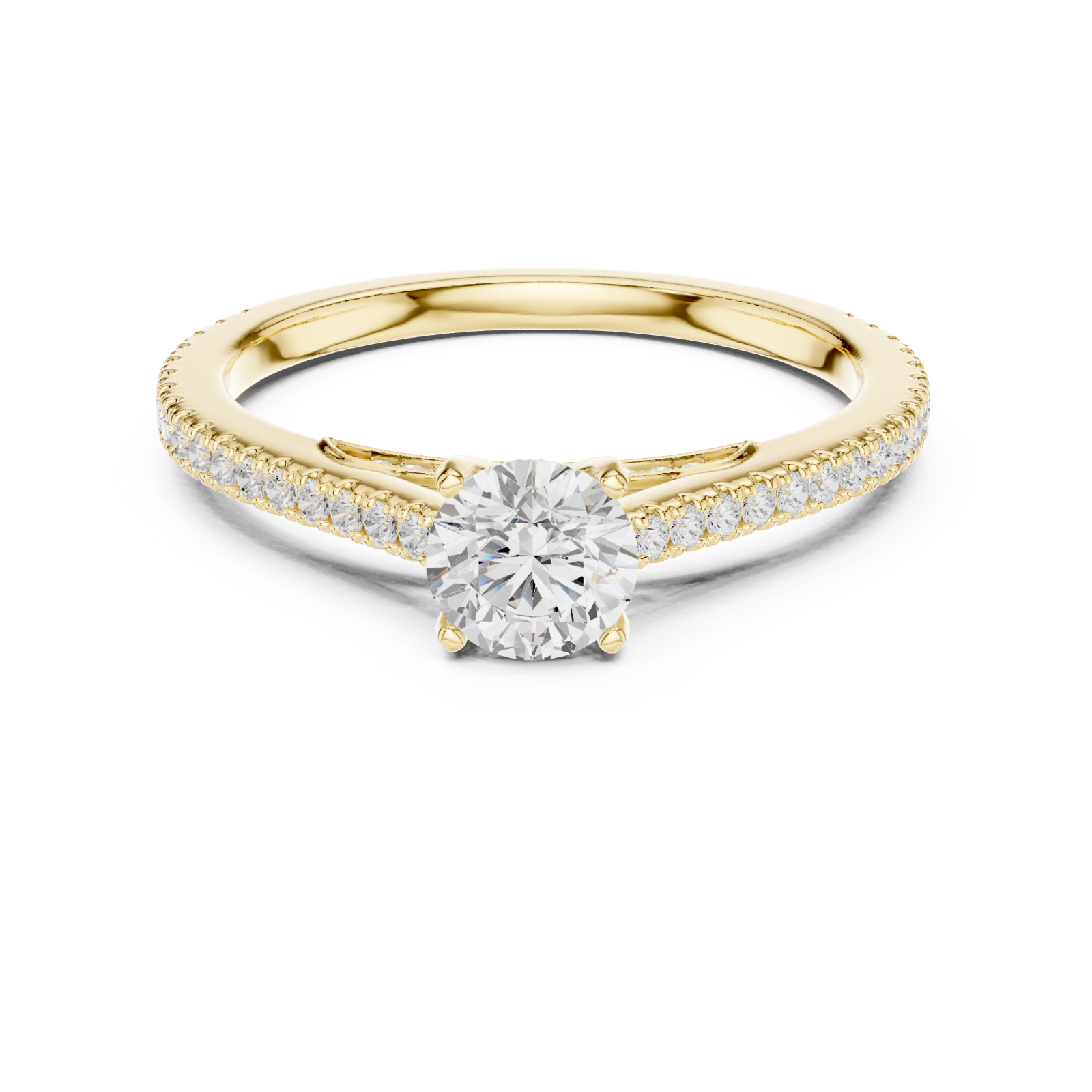  Gold Graceful Unity Accent Solitaire Ring Front View