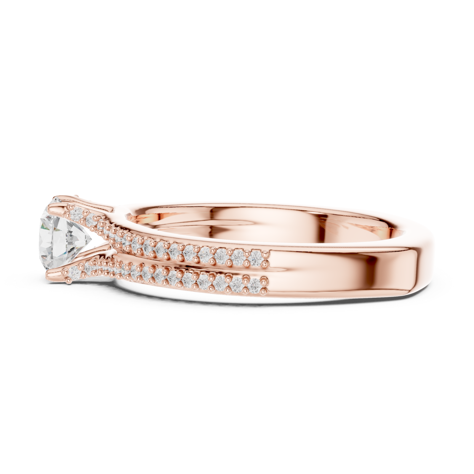  Rose Gold Brilliant Embrace Halo Accent Engagement Ring Side View