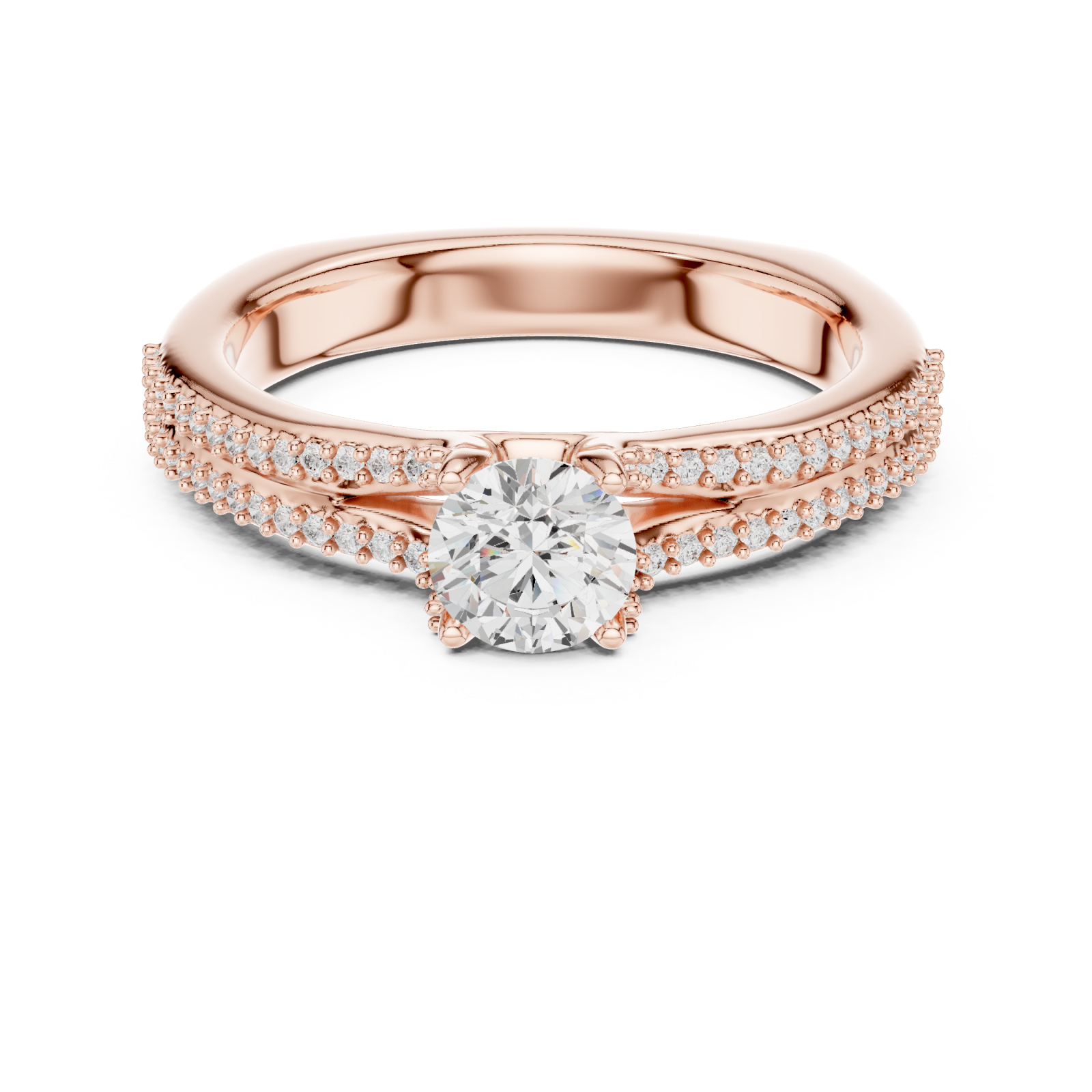  Rose Gold Brilliant Embrace Halo Accent Engagement Ring Front View
