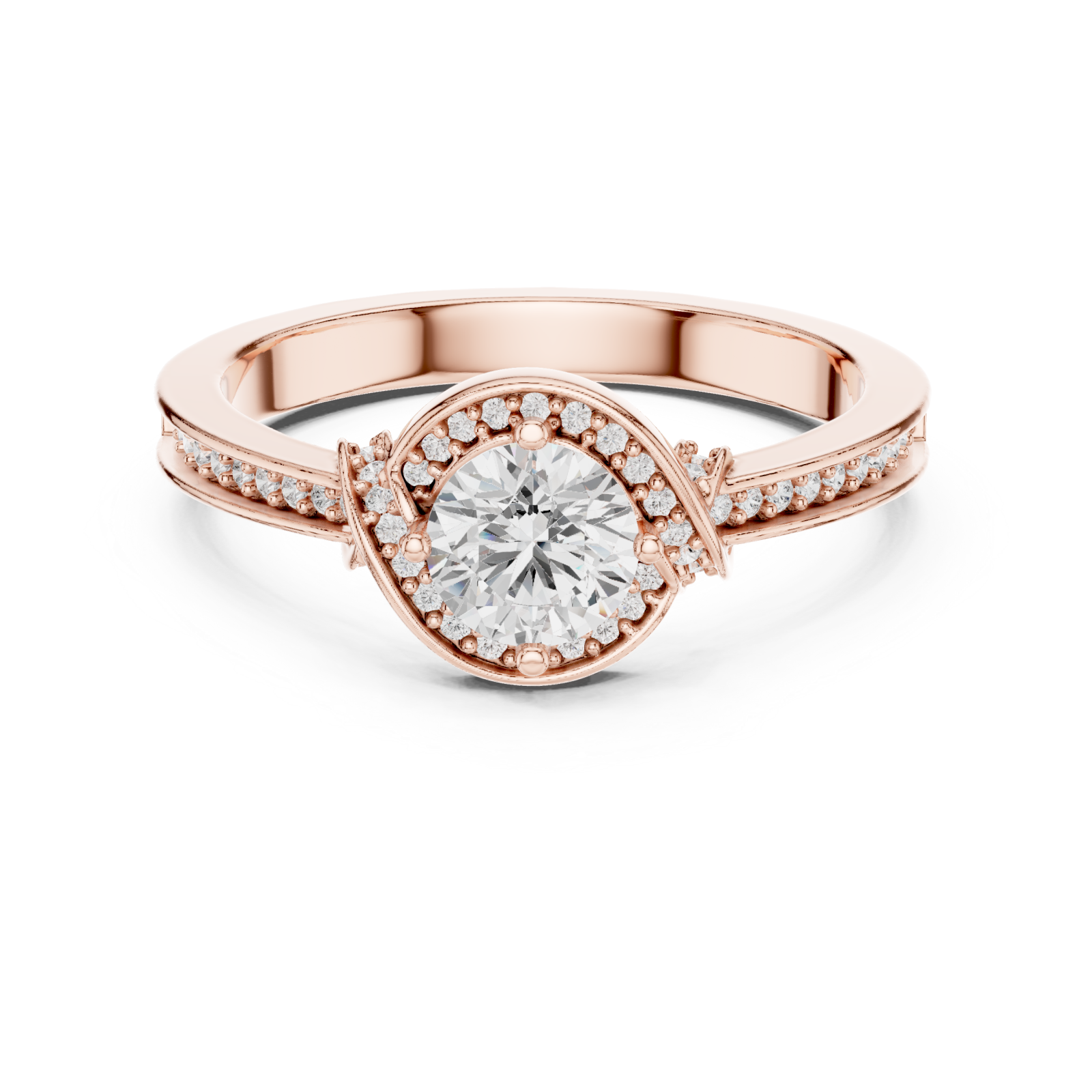  Rose Gold Radiant Embrace Sculpted Solitaire Band Front View