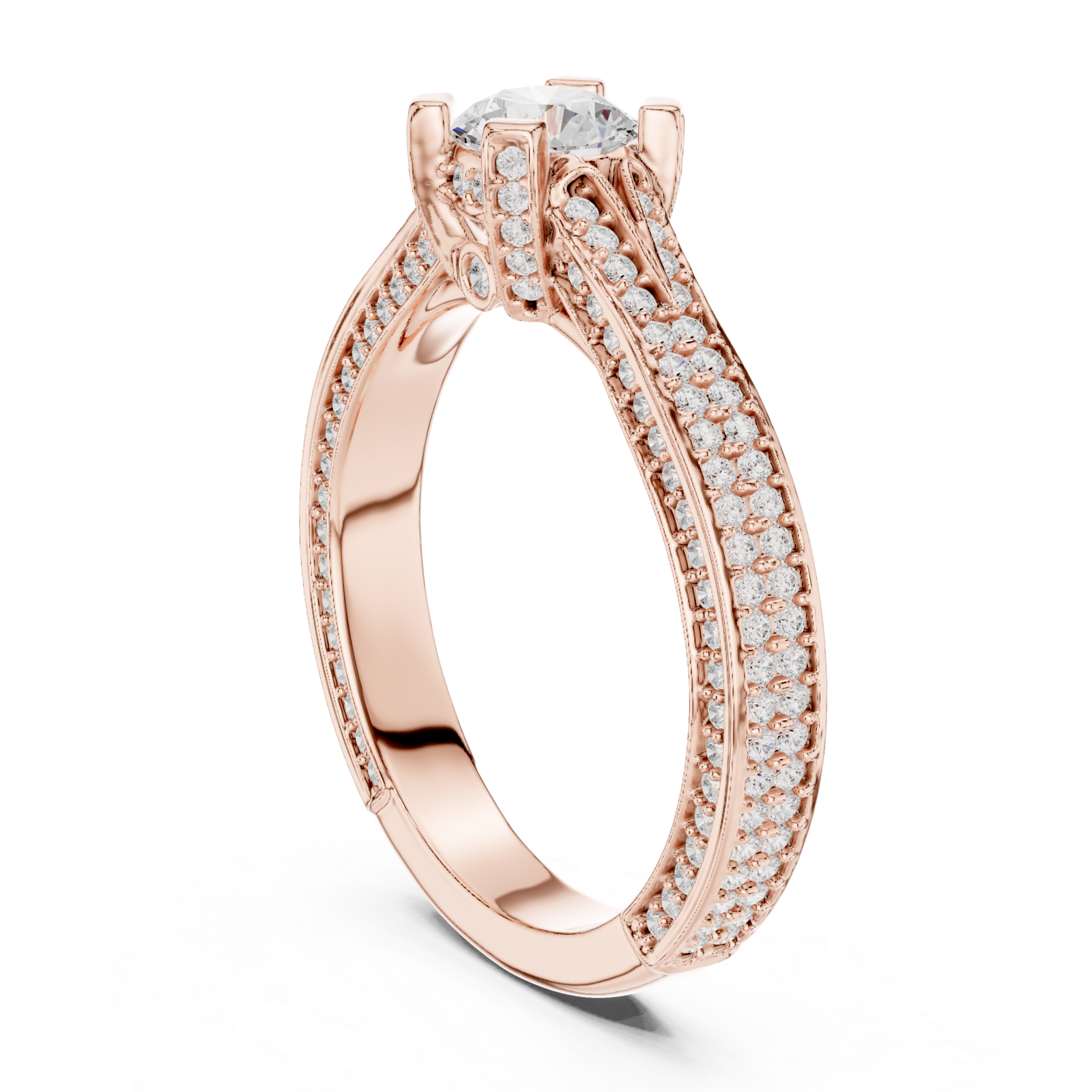  Rose Gold Lumina Cascade Prong Set Ring Left View