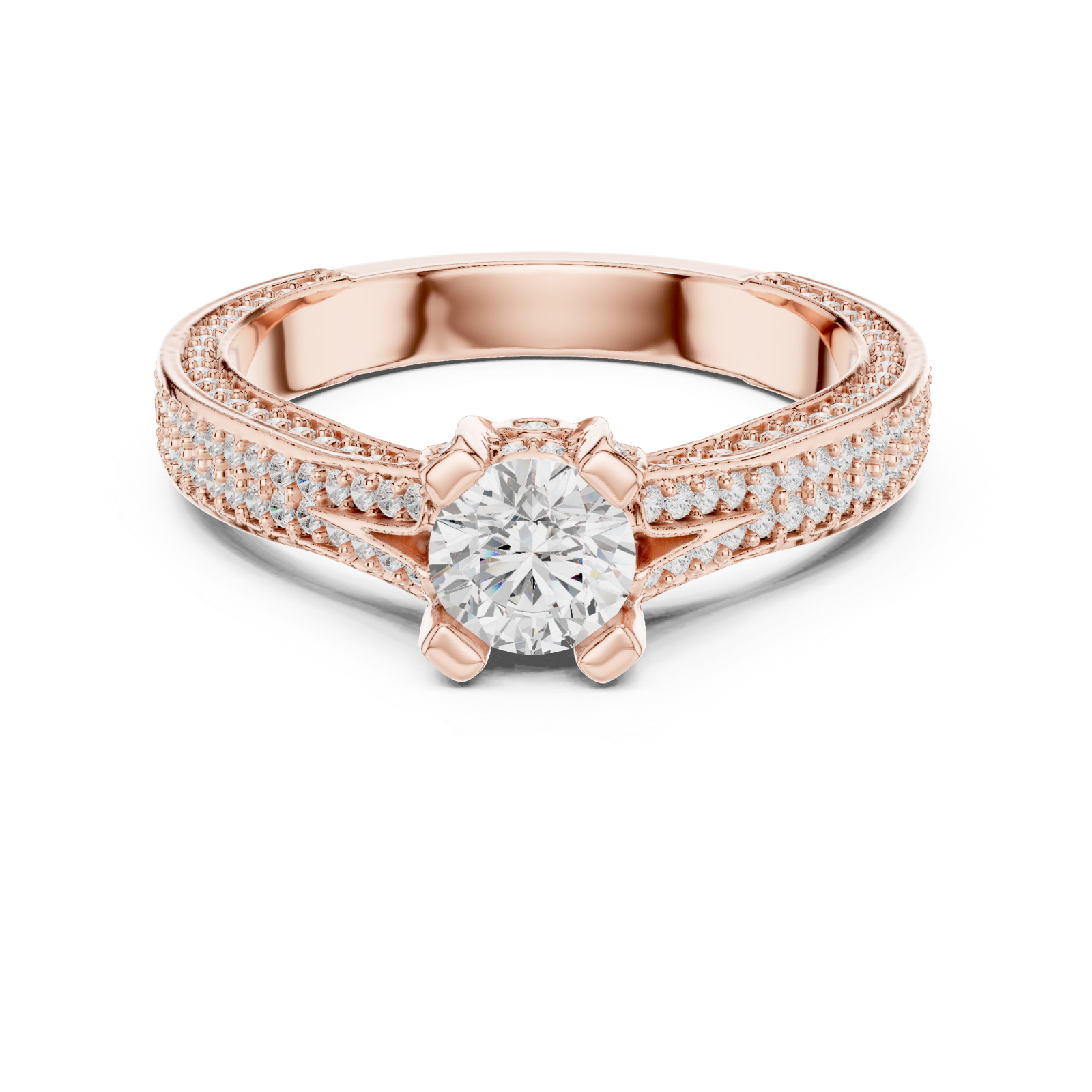  Rose Gold Lumina Cascade Prong Set Ring Front View