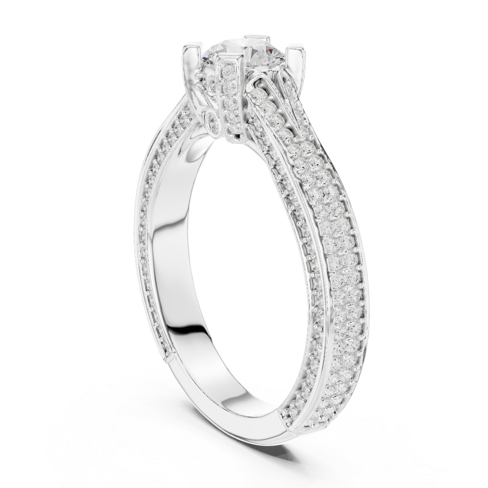  White Gold Lumina Cascade Prong Set Ring Left View