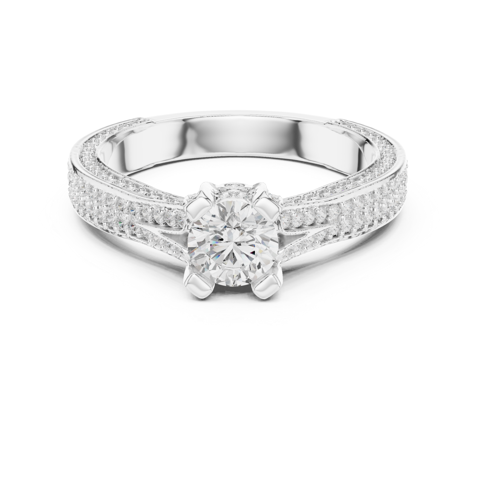  White Gold Lumina Cascade Prong Set Ring Front View