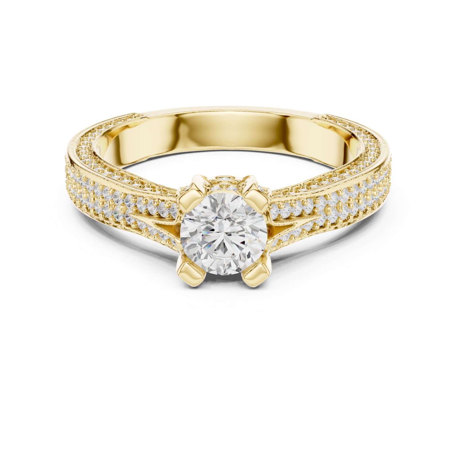  Gold Lumina Cascade Prong Set Ring Front View