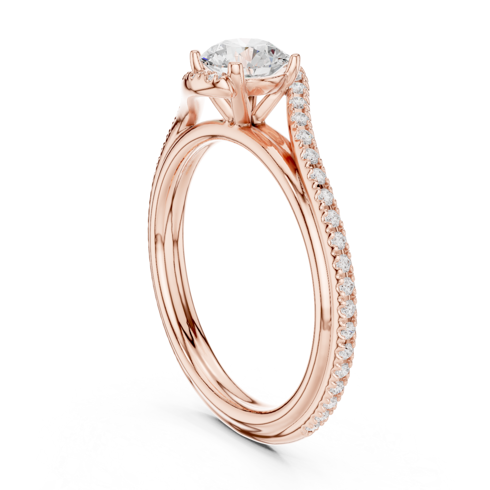  Rose Gold Radiant Whisper Duo Band Solitaire Ring Left View
