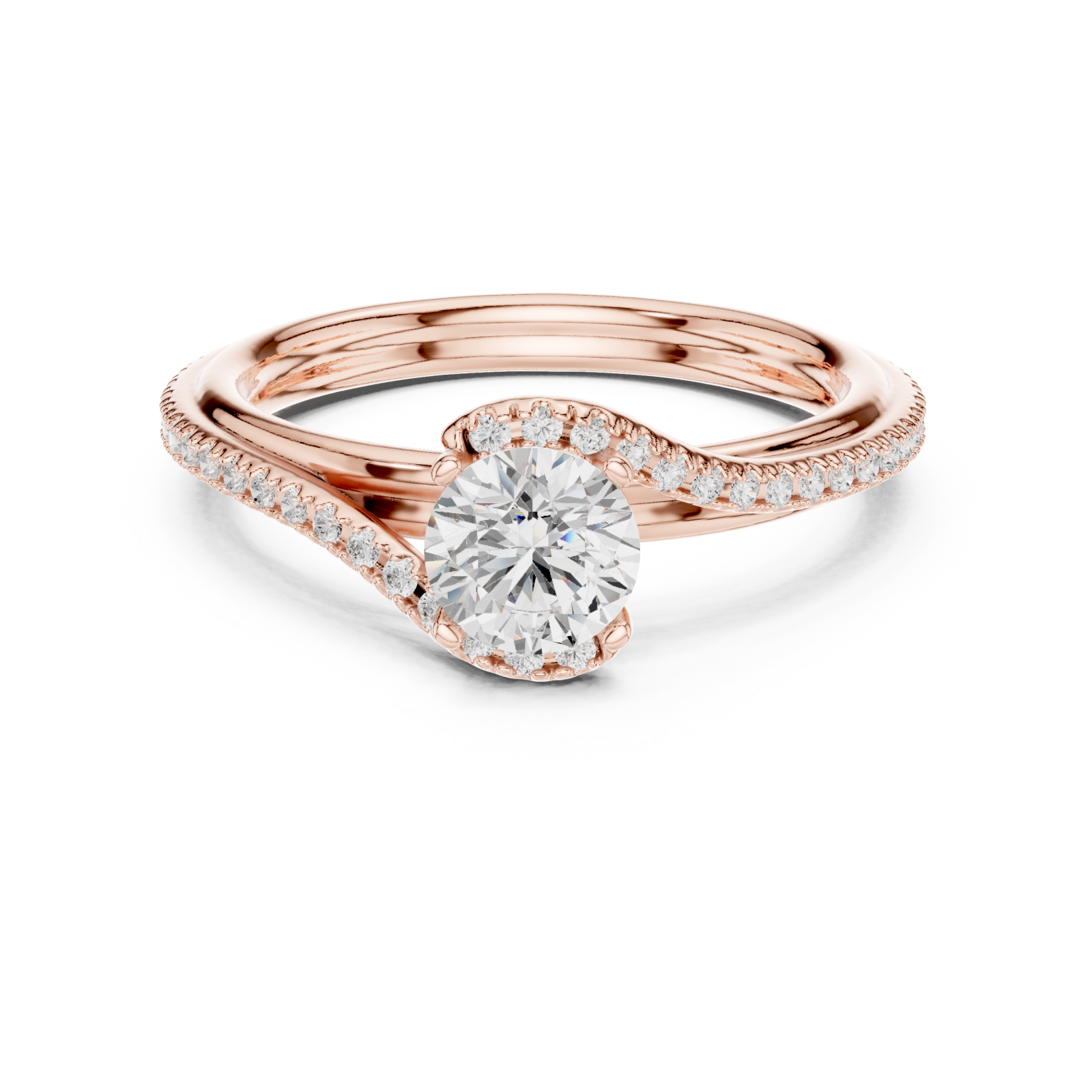  Rose Gold Radiant Whisper Duo Band Solitaire Ring Front View