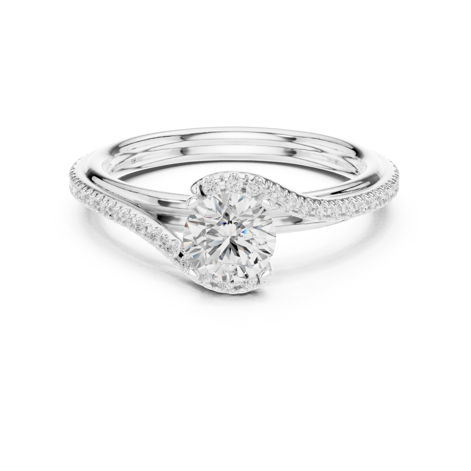  White Gold Radiant Whisper Duo Band Solitaire Ring Front View