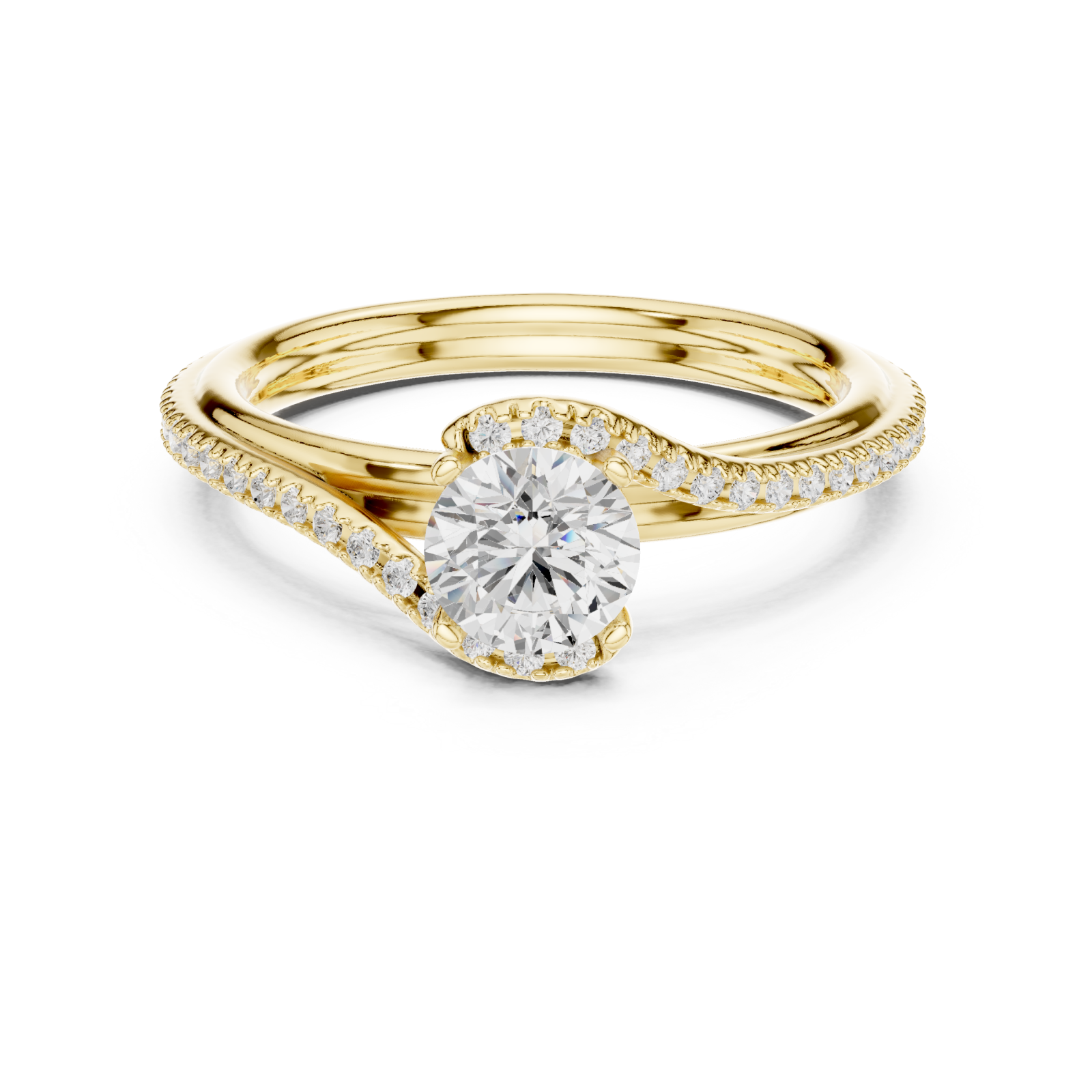  Gold Radiant Whisper Duo Band Solitaire Ring Front View