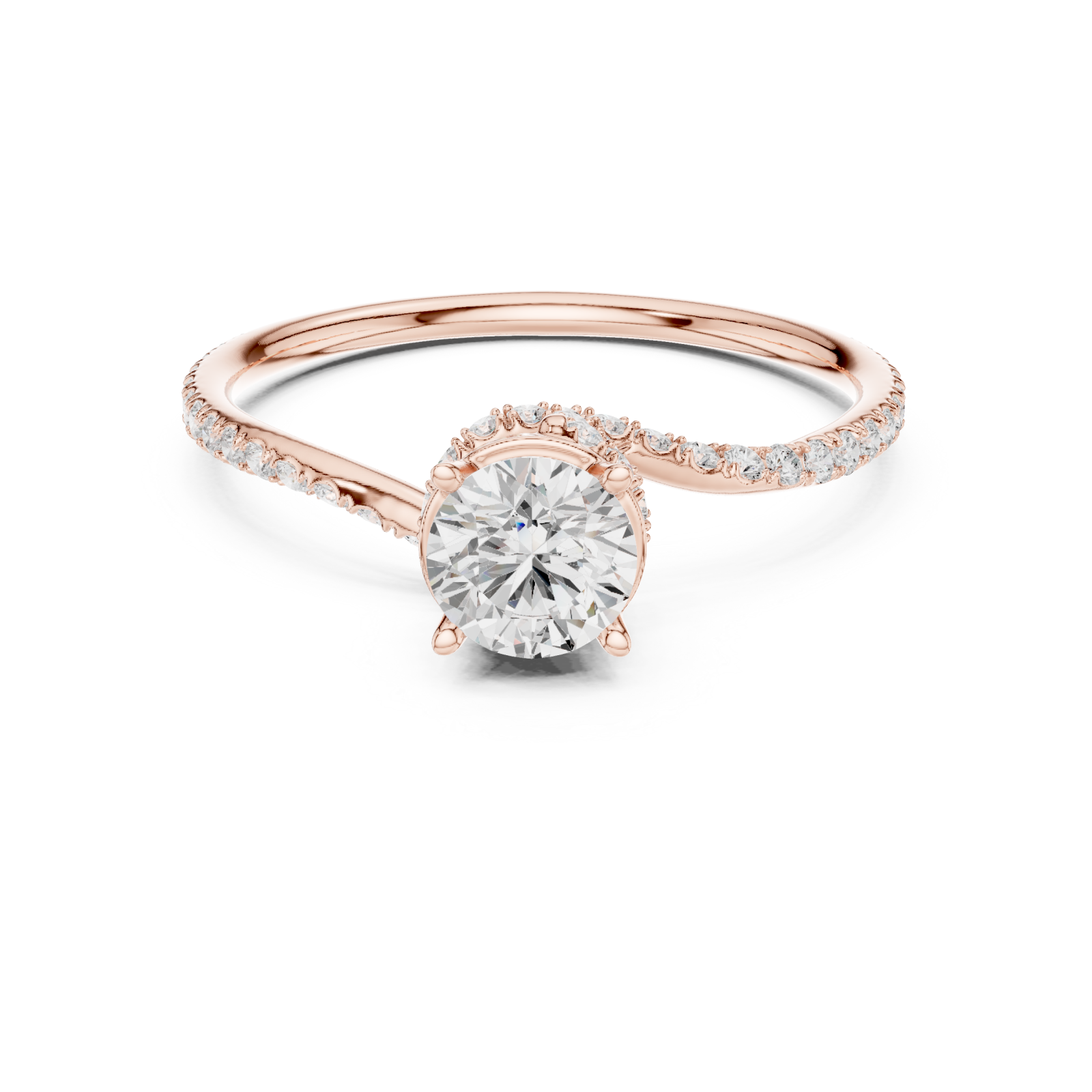 Rose Gold Eclipse Twist Solitaire Ring Front View