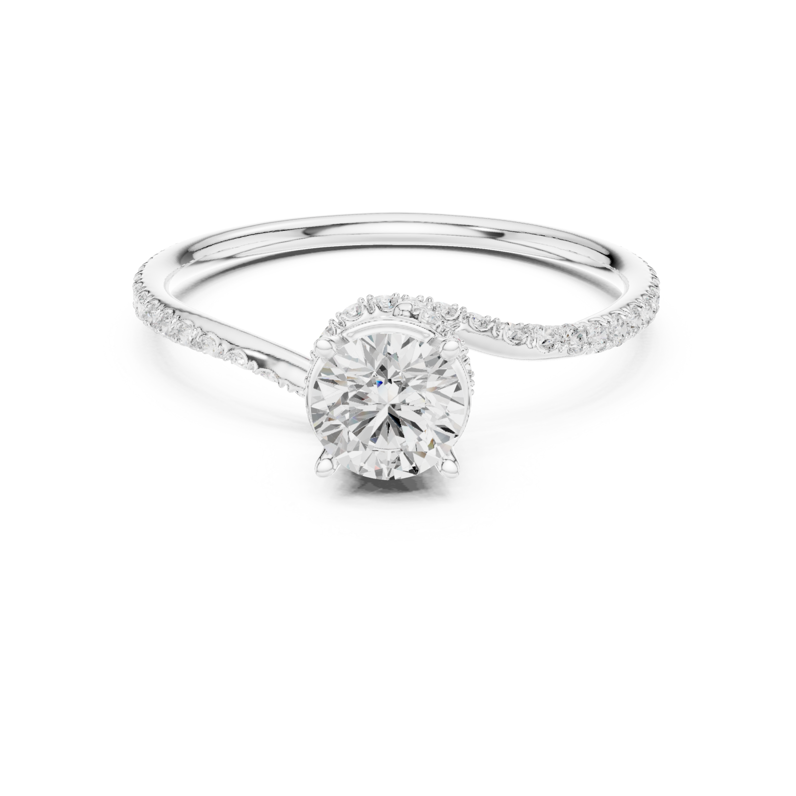  White Gold Eclipse Twist Solitaire Ring Front View