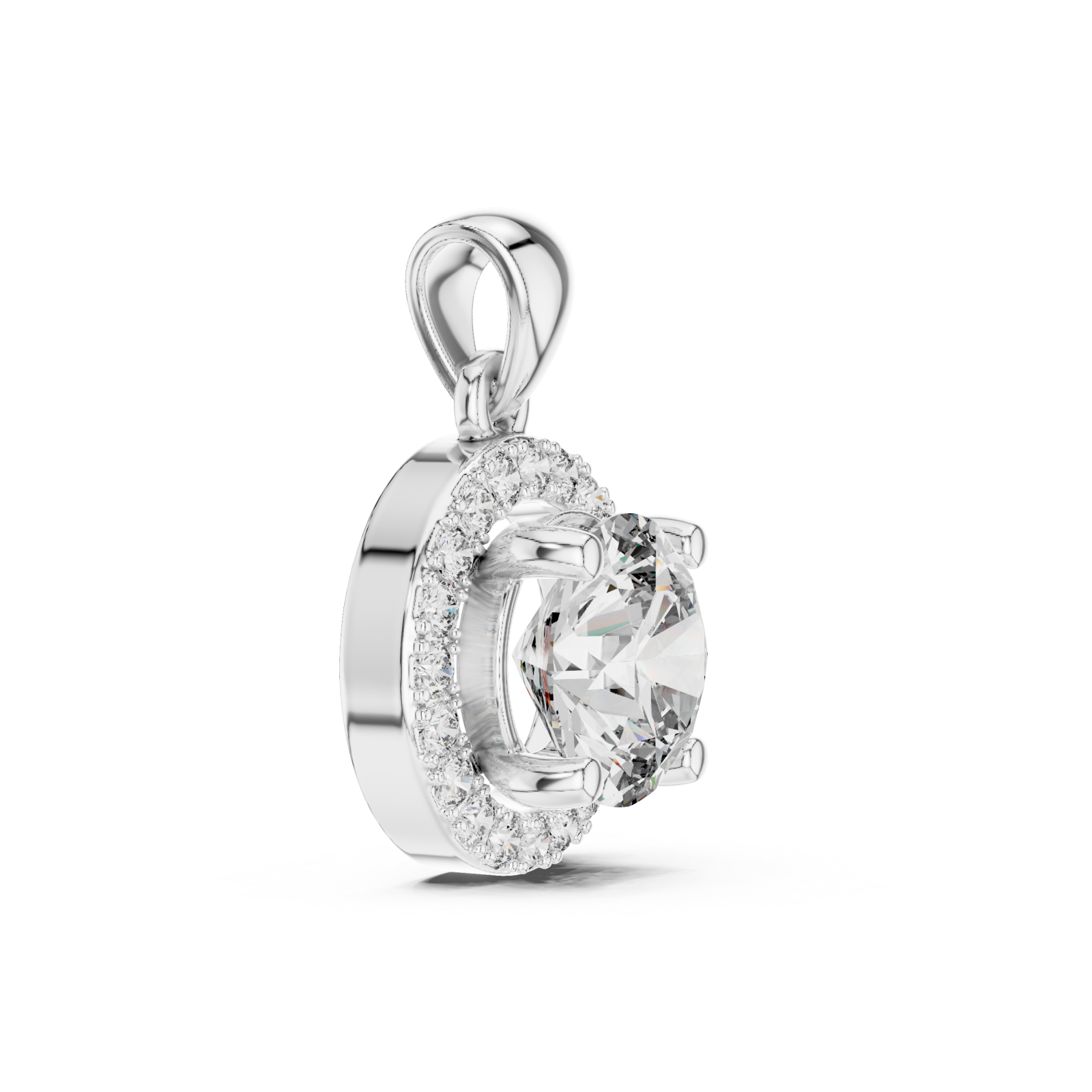  White Gold Serene Bloom Light Reflection Pendant Side View