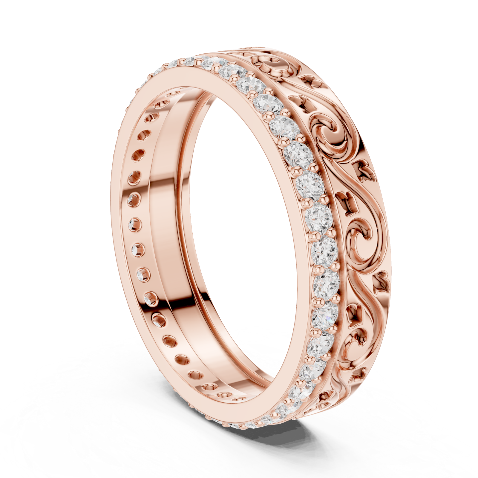  Rose Gold Majestic Fleur Ribbon Eternity Band Left View