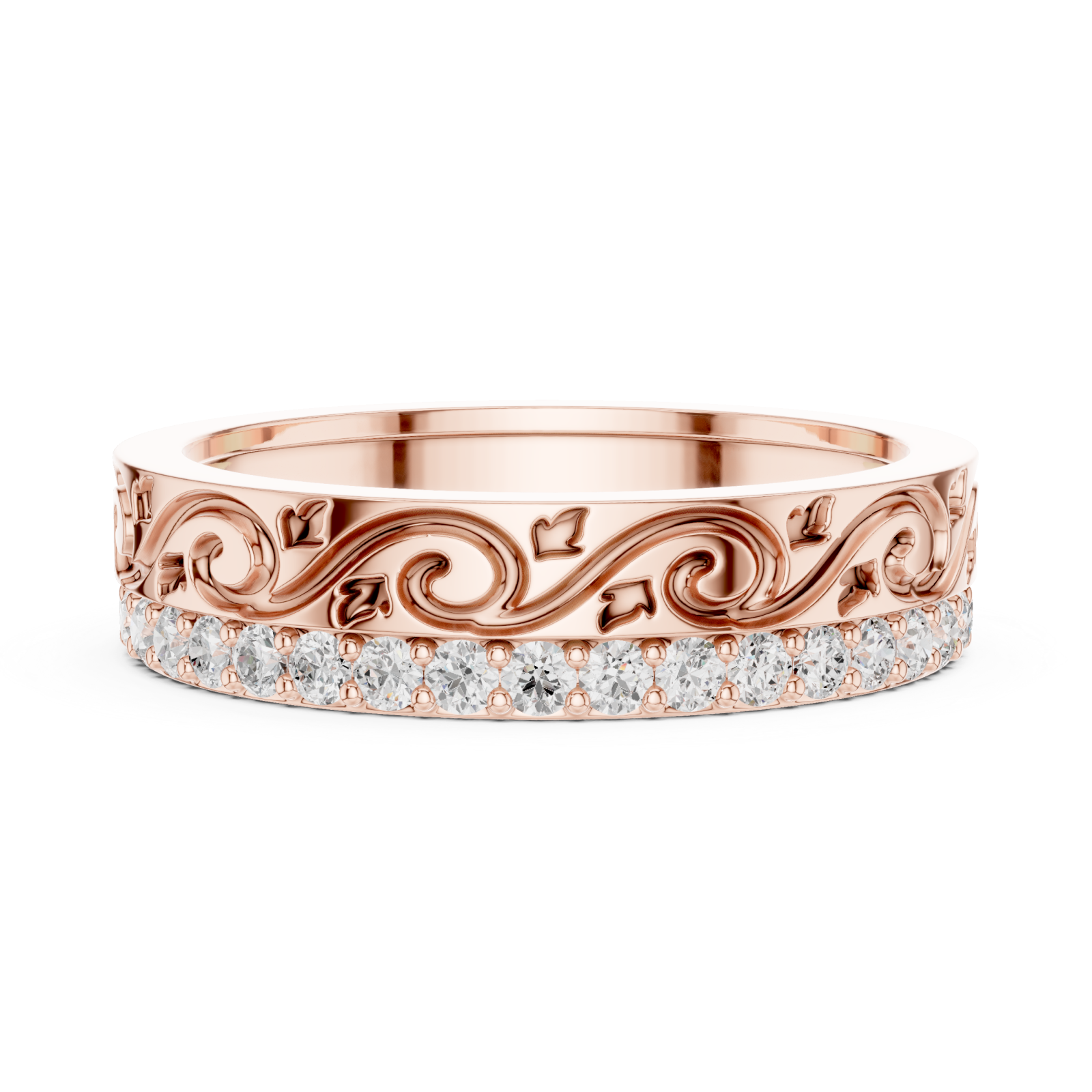  Rose Gold Majestic Fleur Ribbon Eternity Band Side View