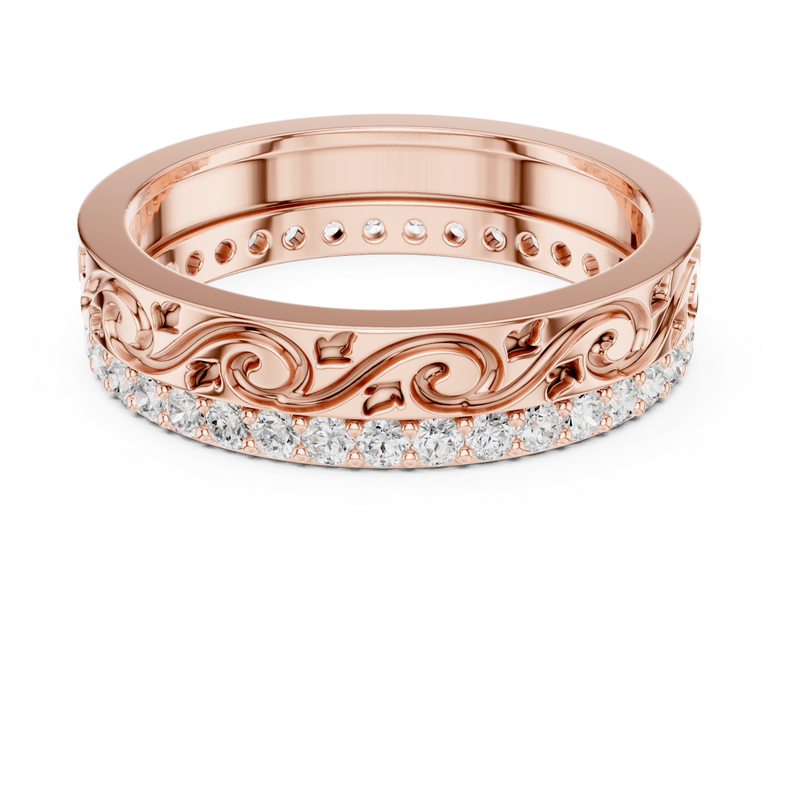  Rose Gold Majestic Fleur Ribbon Eternity Band Front View