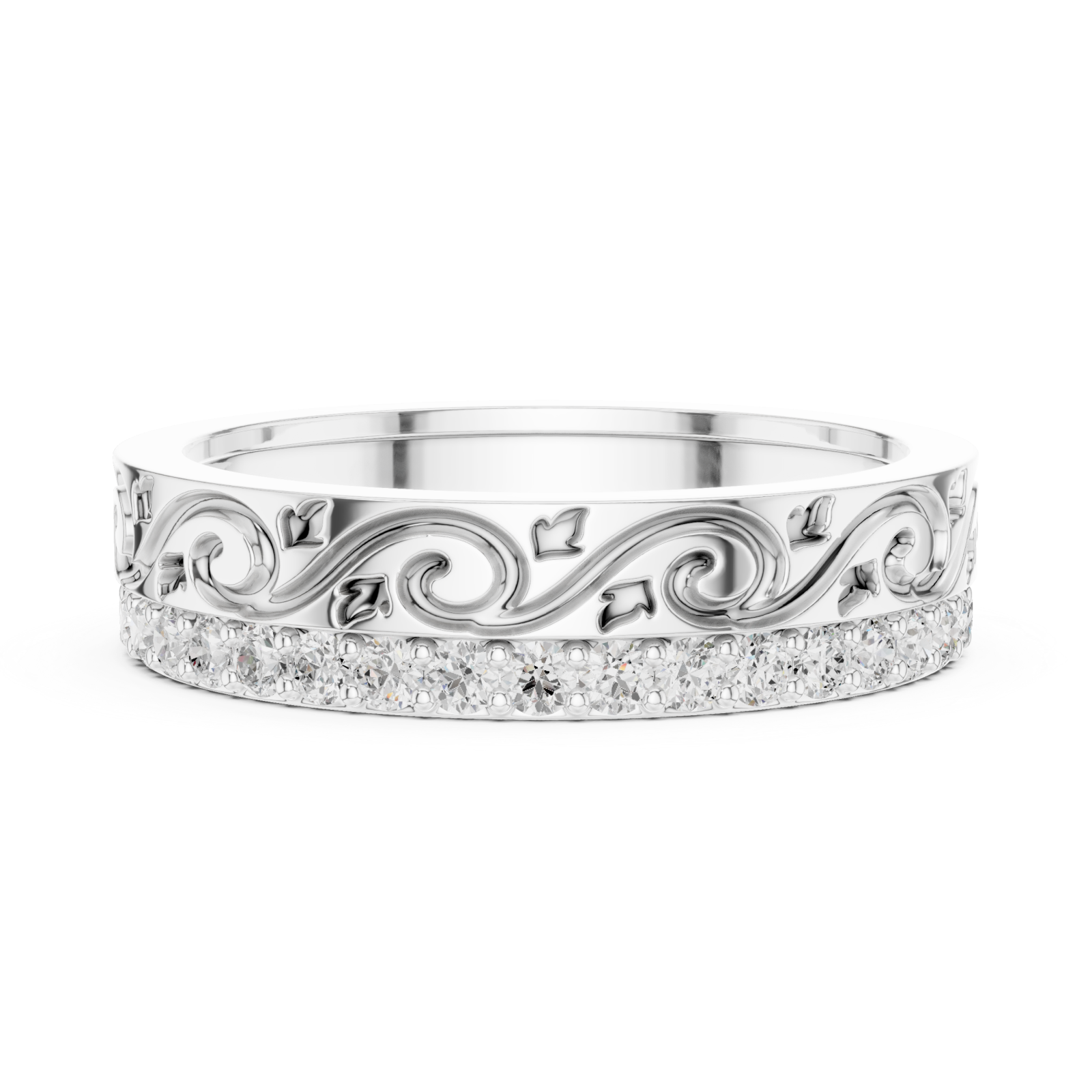  White Gold Majestic Fleur Ribbon Eternity Band Side View