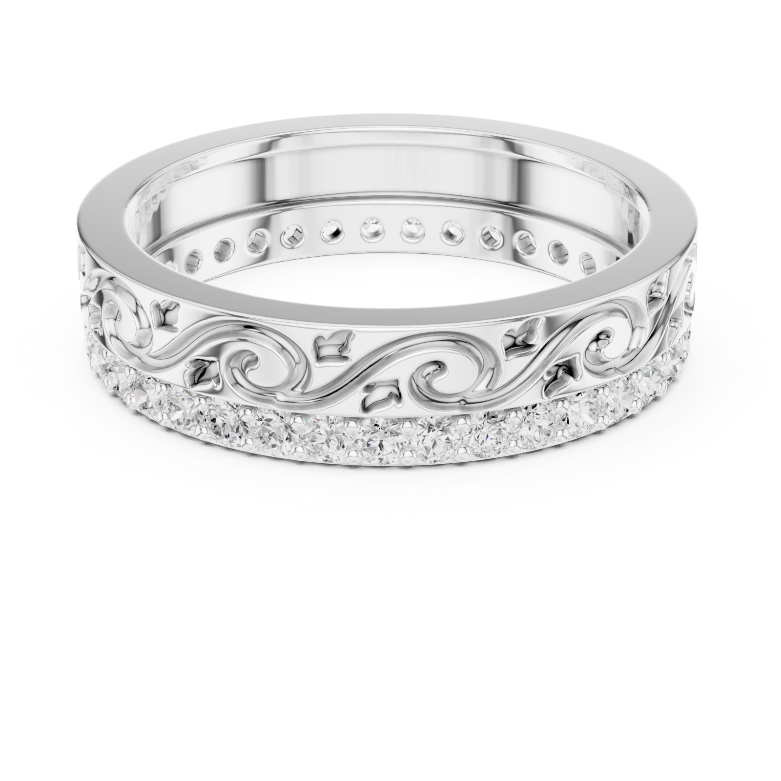  White Gold Majestic Fleur Ribbon Eternity Band Front View