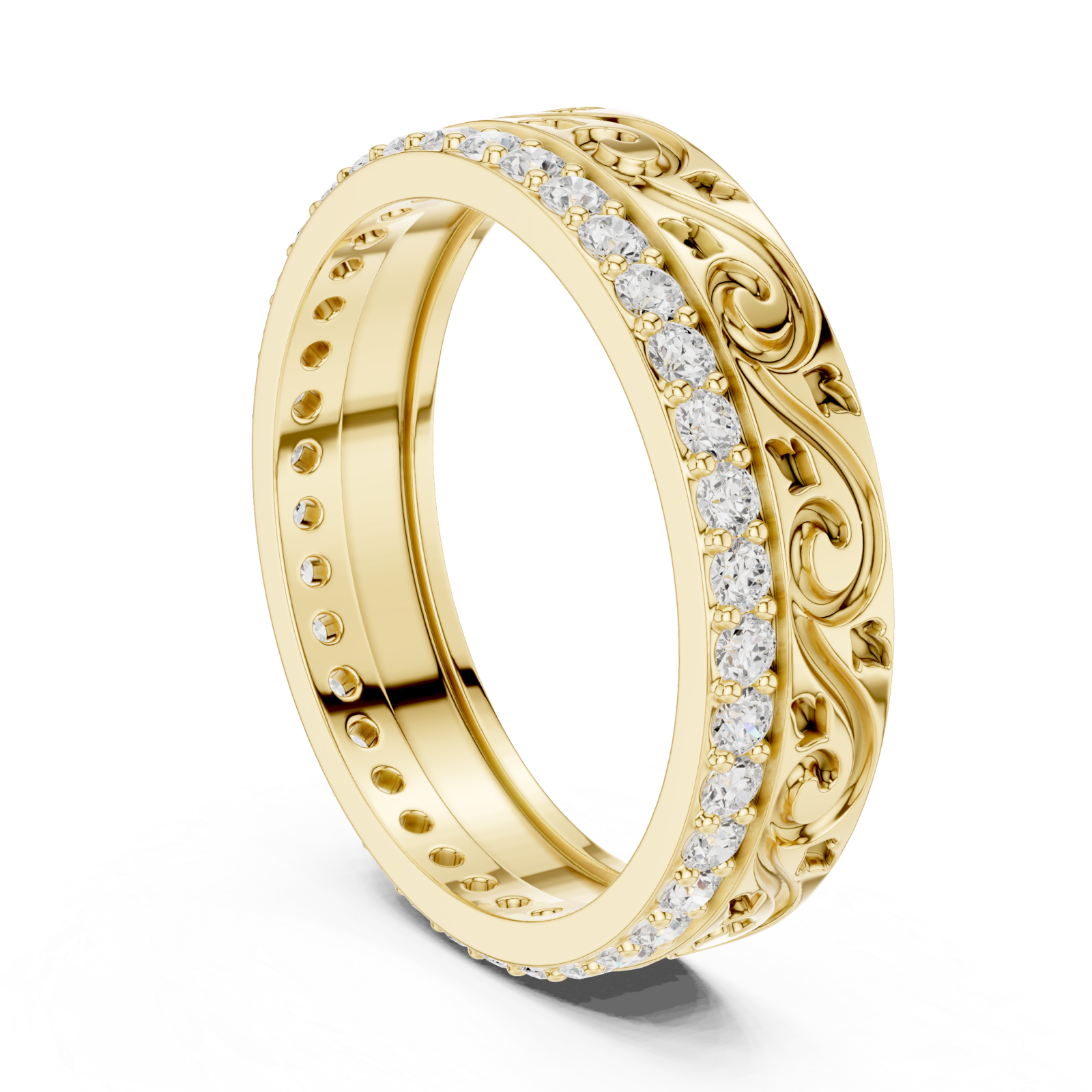  Gold Majestic Fleur Ribbon Eternity Band Left View