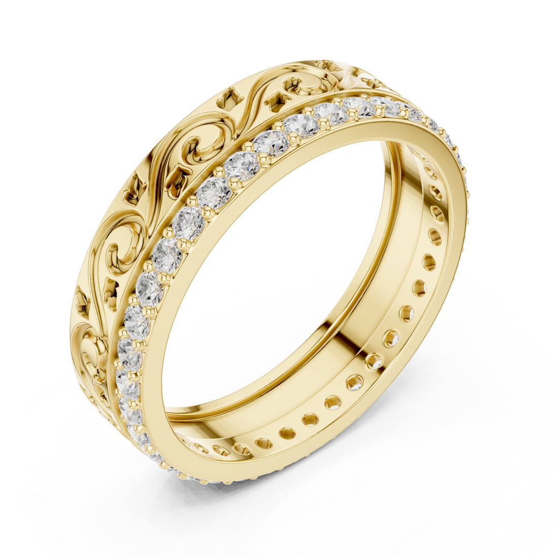 Gold Majestic Fleur Ribbon Eternity Band Right View