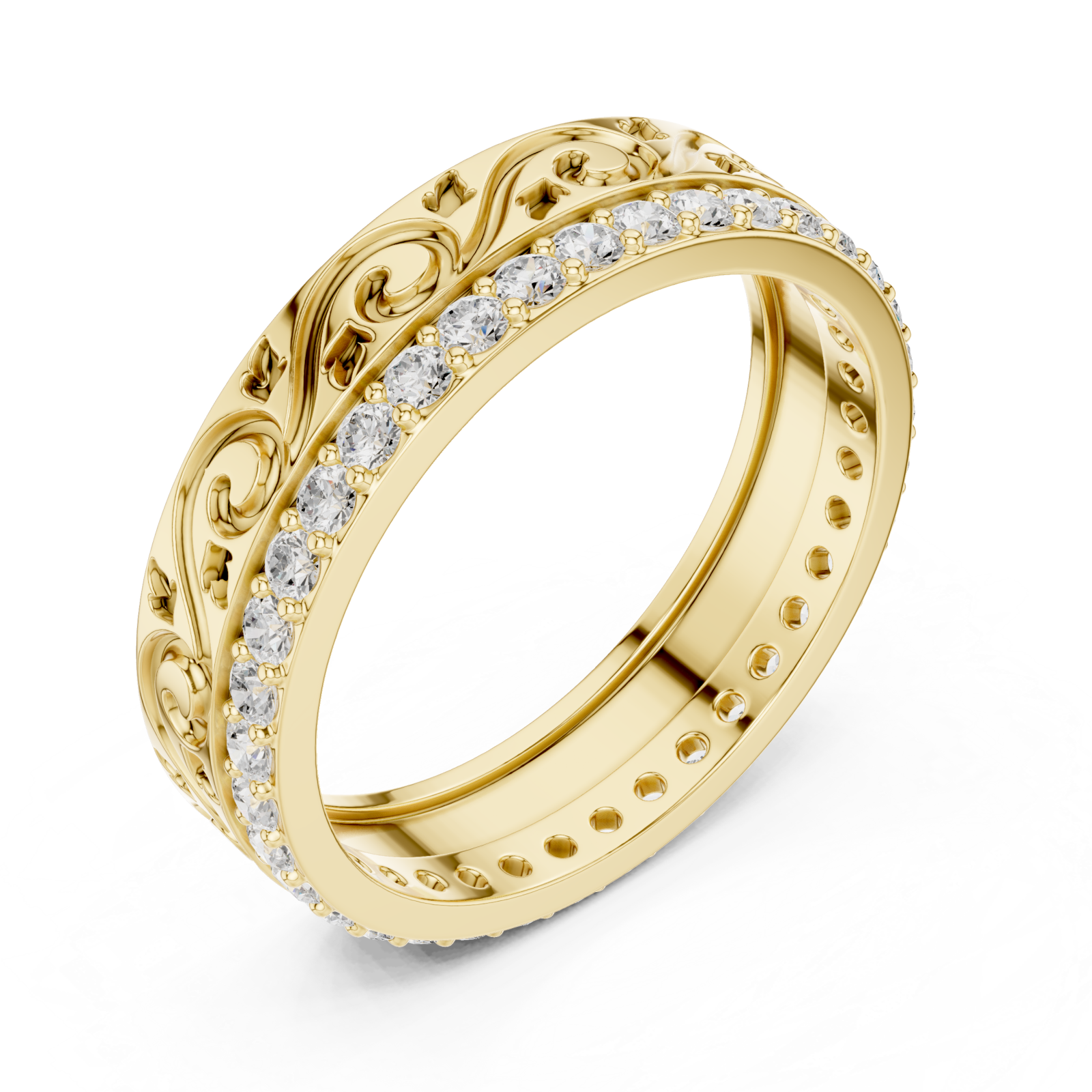 Gold Majestic Fleur Ribbon Eternity Band Right View