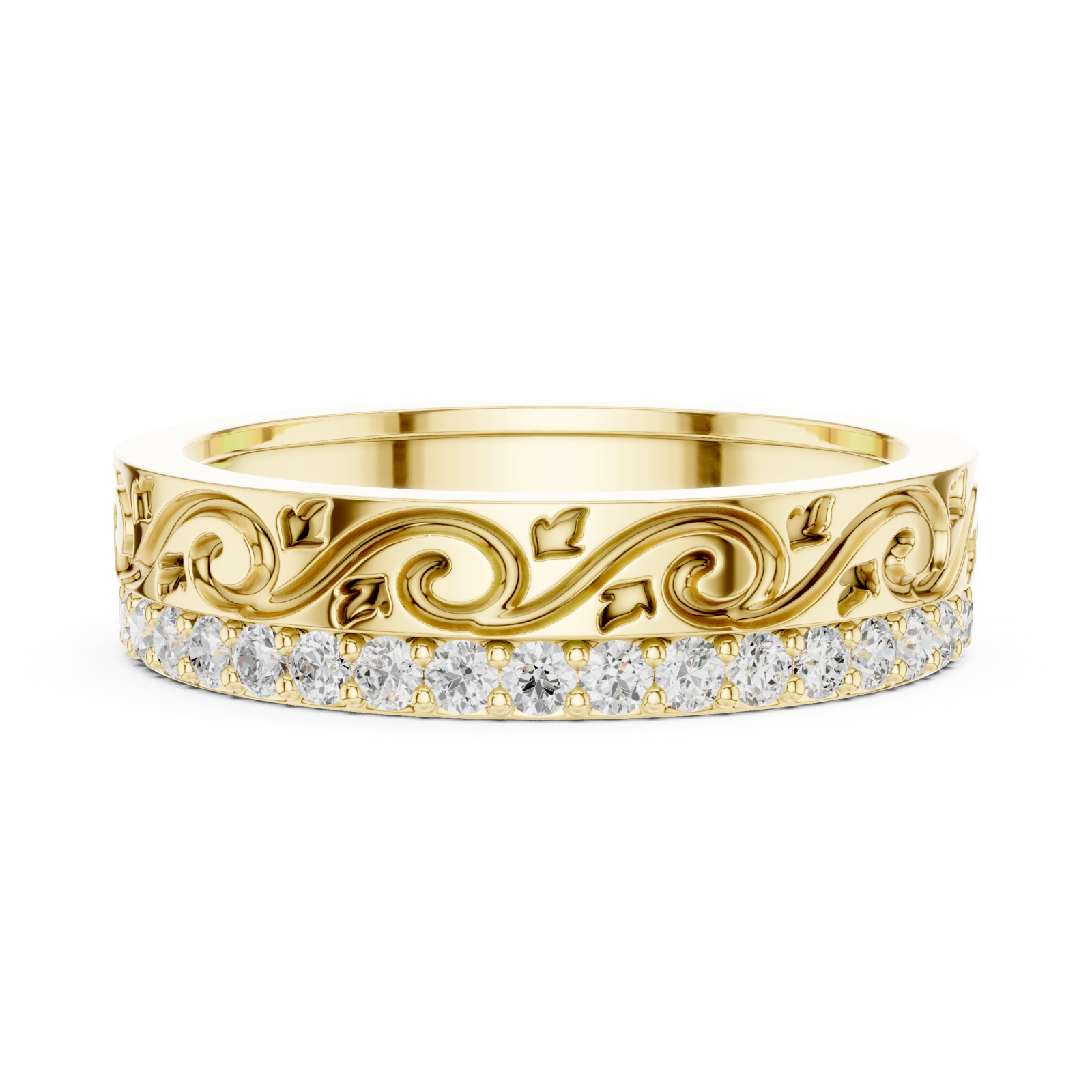  Gold Majestic Fleur Ribbon Eternity Band Side View