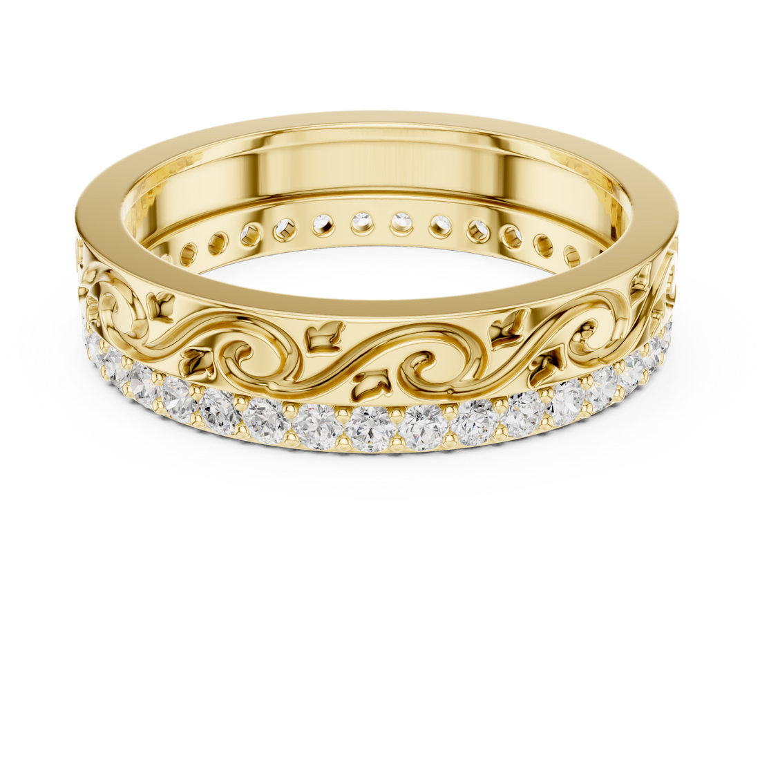 Gold Majestic Fleur Ribbon Eternity Band Right View