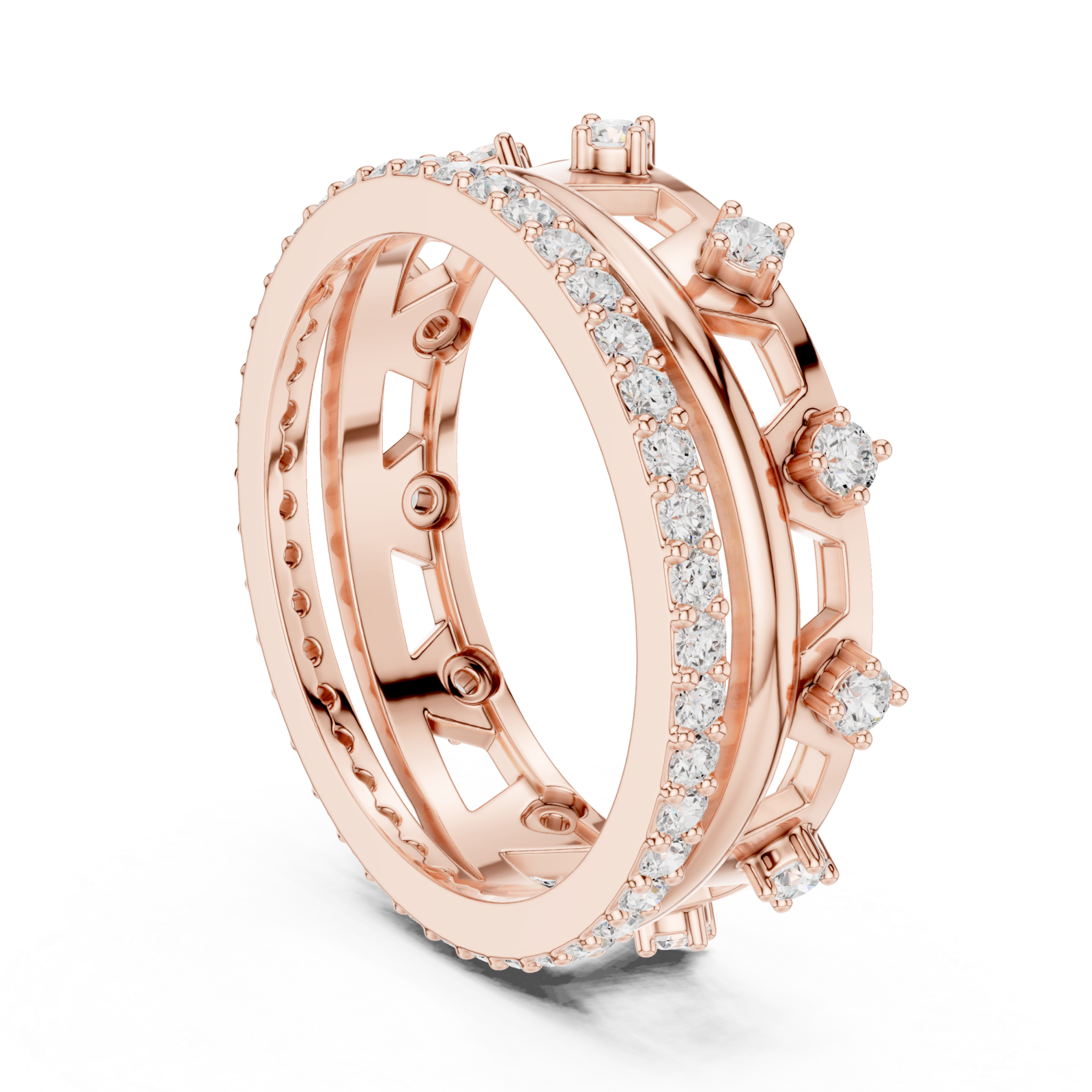  Rose Gold Ornate Radiance Double Row Ring Left View