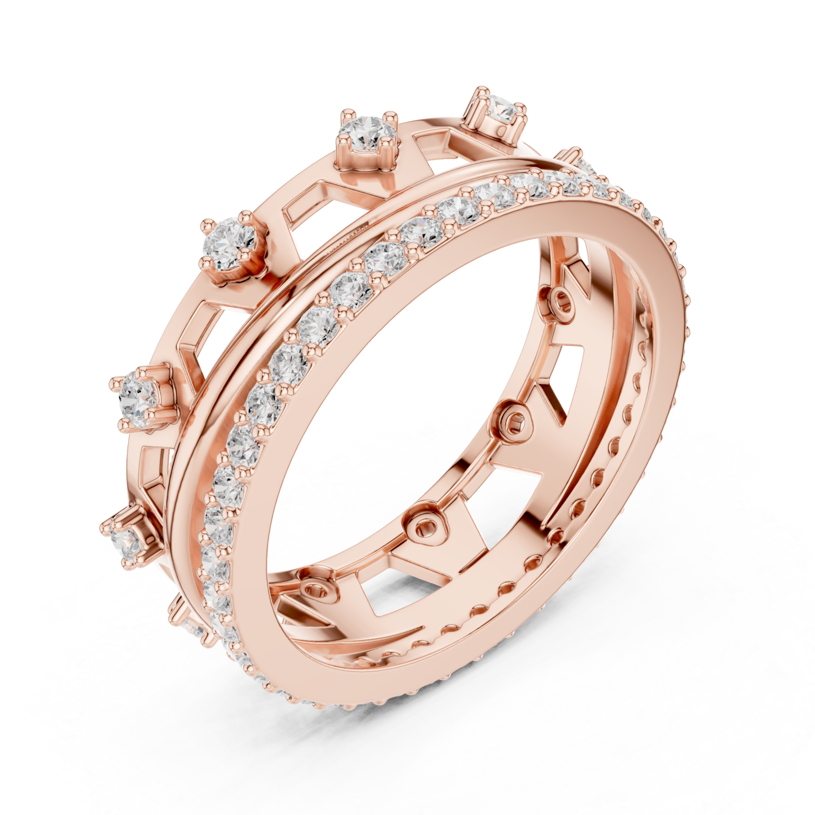  Rose Gold Ornate Radiance Double Row Ring Right View