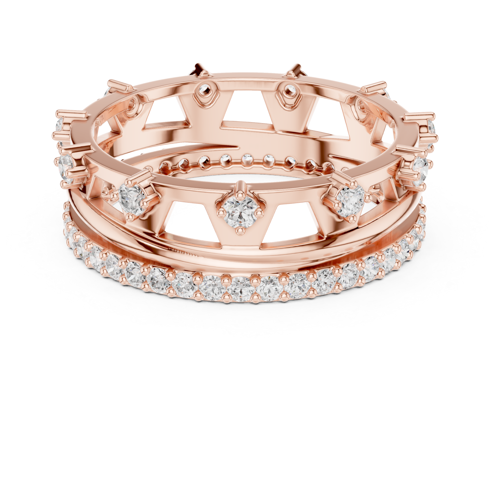  Rose Gold Ornate Radiance Double Row Ring Front View