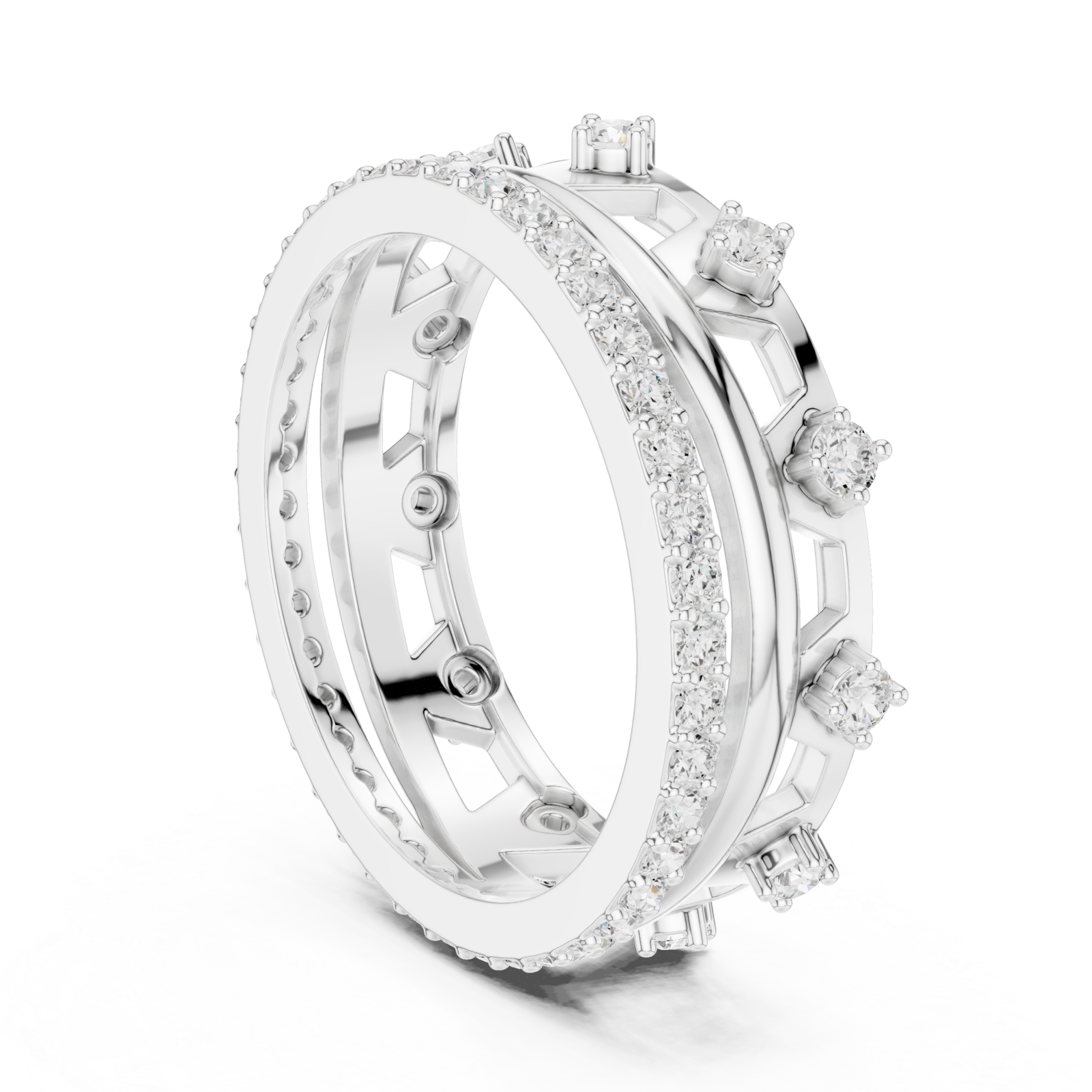  White Gold Ornate Radiance Double Row Ring Left View