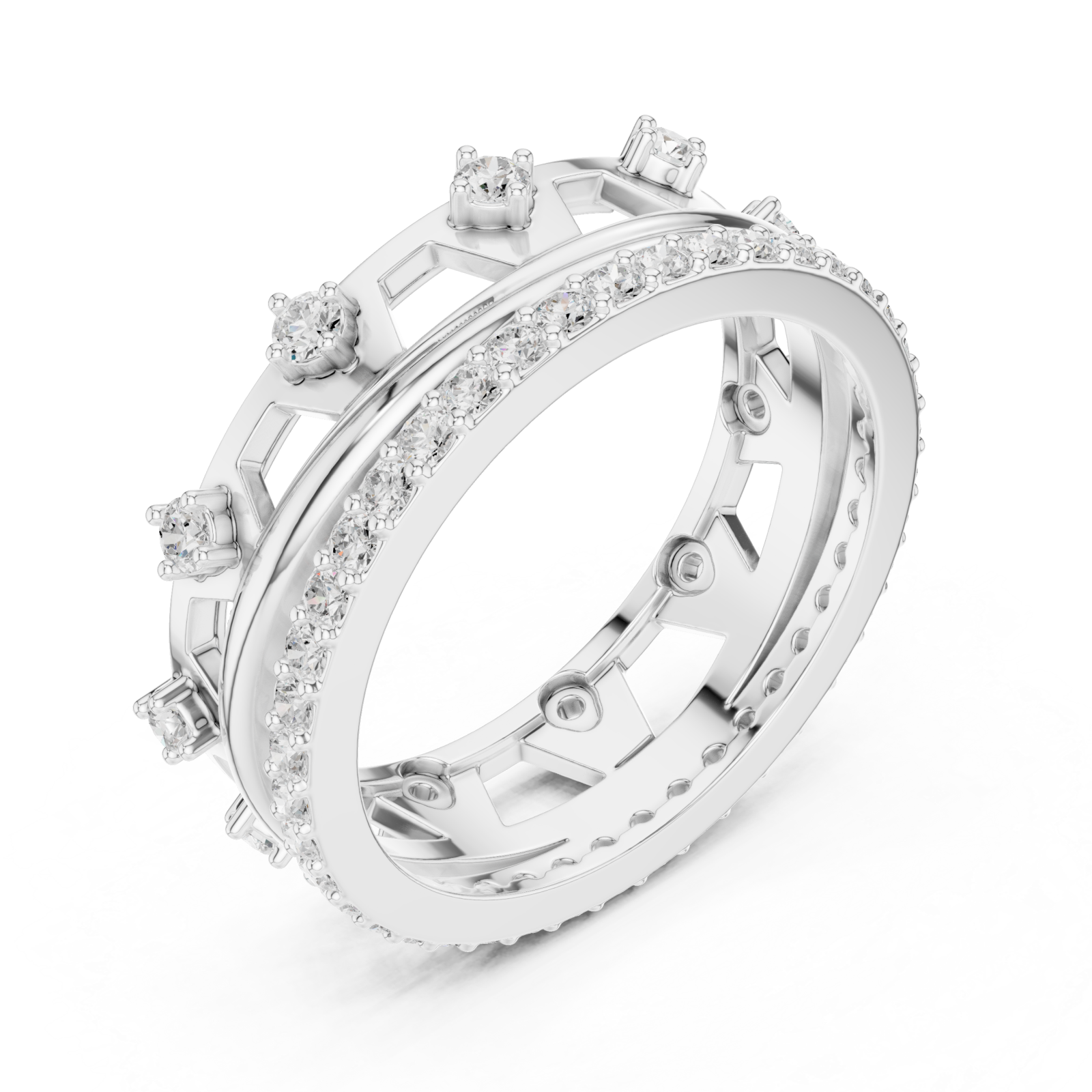  White Gold Ornate Radiance Double Row Ring Right View