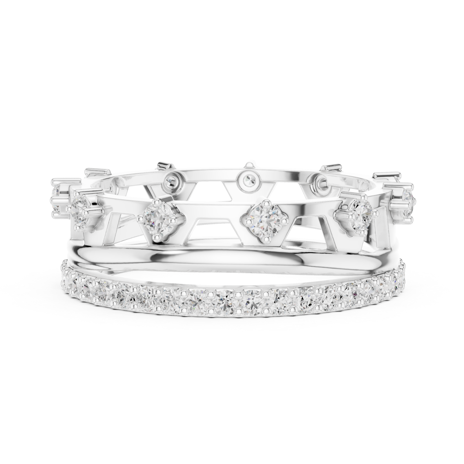  White Gold Ornate Radiance Double Row Ring Side View